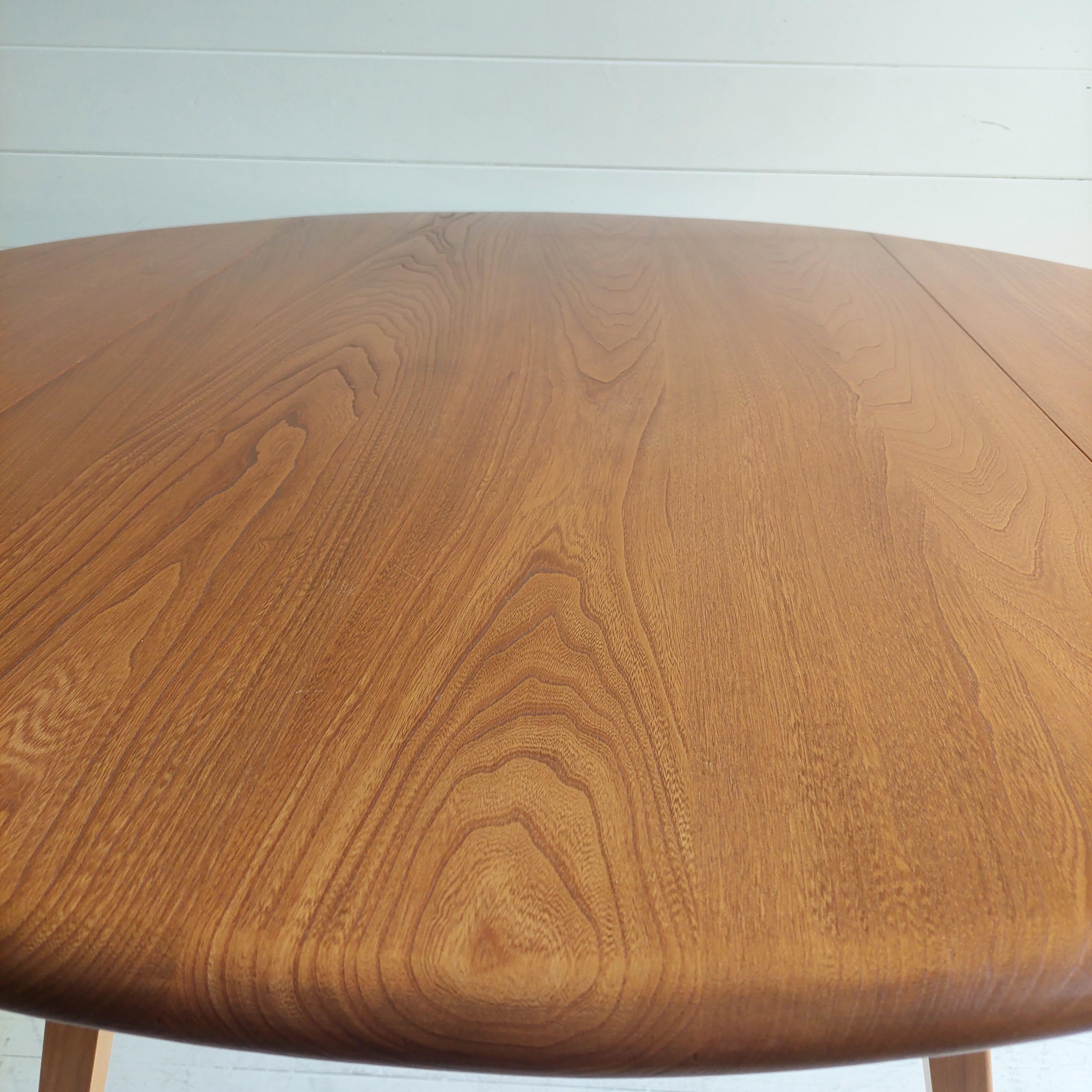 Mid Century Ercol Blonde Beech & Elm Circular Drop Leaf Dining Table Model 384 7