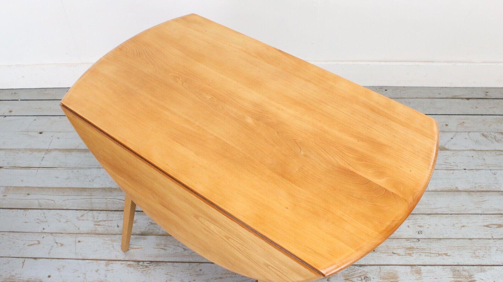 Mid Century Ercol Blonde Solid Beech & Elm Drop Leaf Dining Table 7