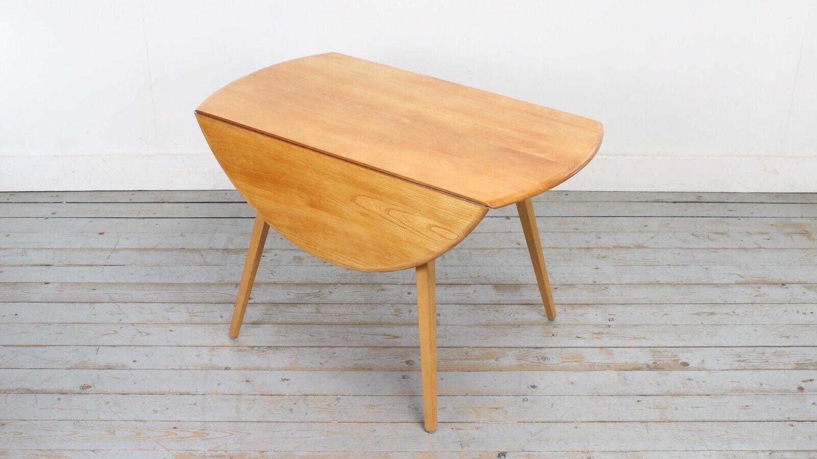 Mid Century Ercol Blonde Solid Beech & Elm Drop Leaf Dining Table 8