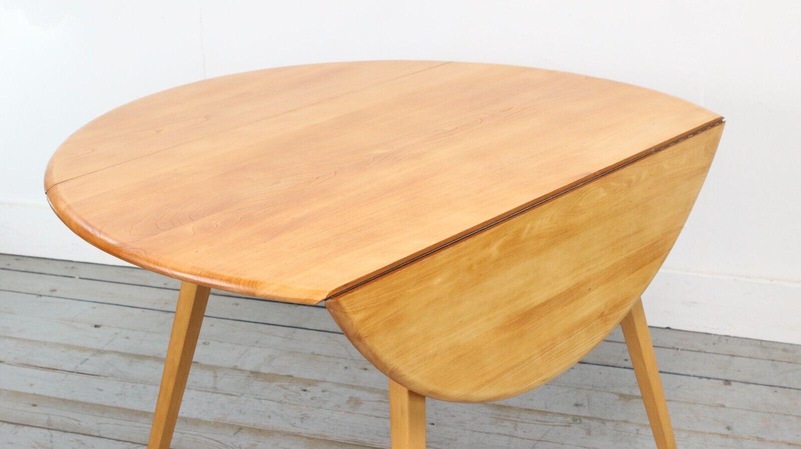 Wood Mid Century Ercol Blonde Solid Beech & Elm Drop Leaf Dining Table