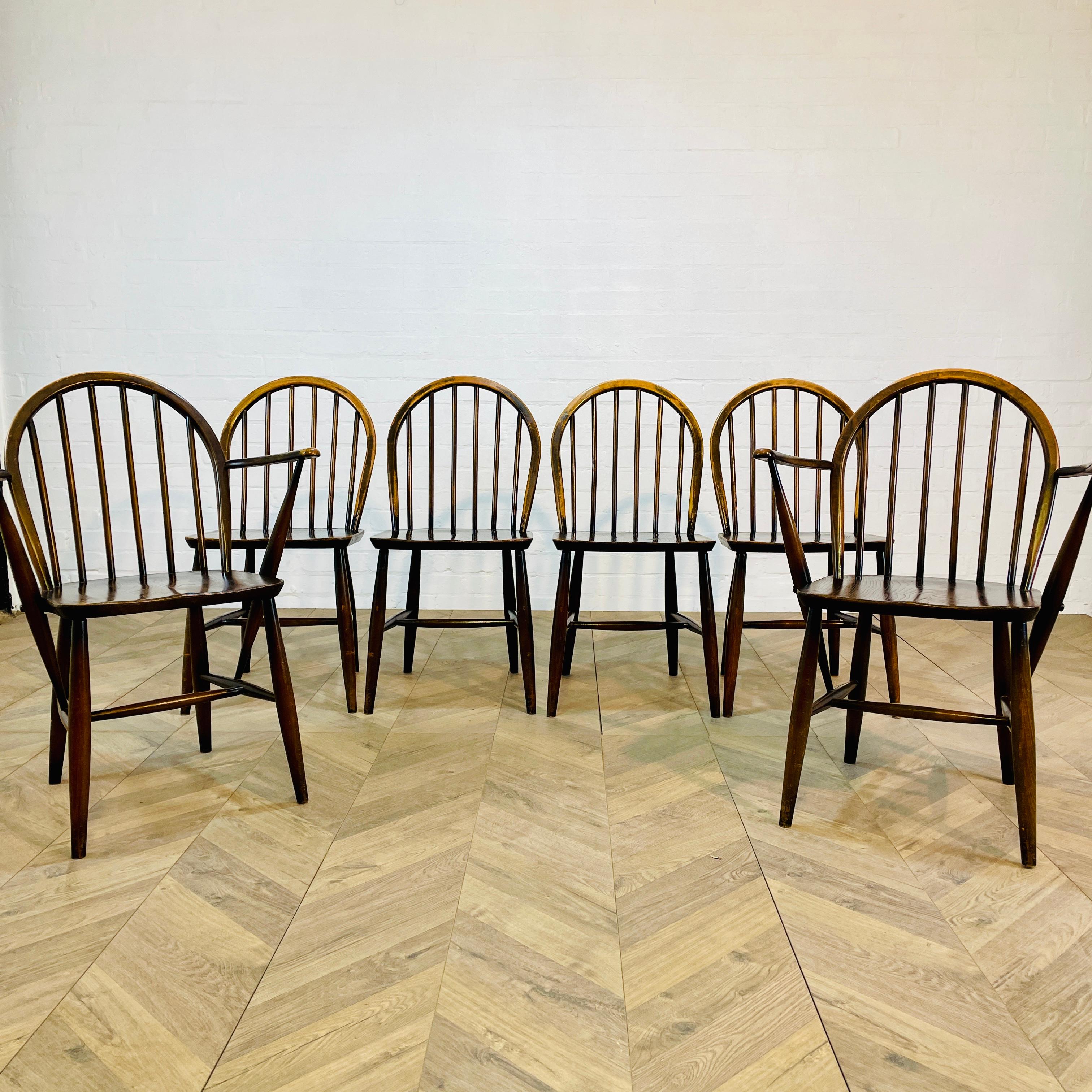 Mid Century Ercol Windsor Dining Chairs, 1960s, Set Of 6 (Including 2x Carvers) 5
