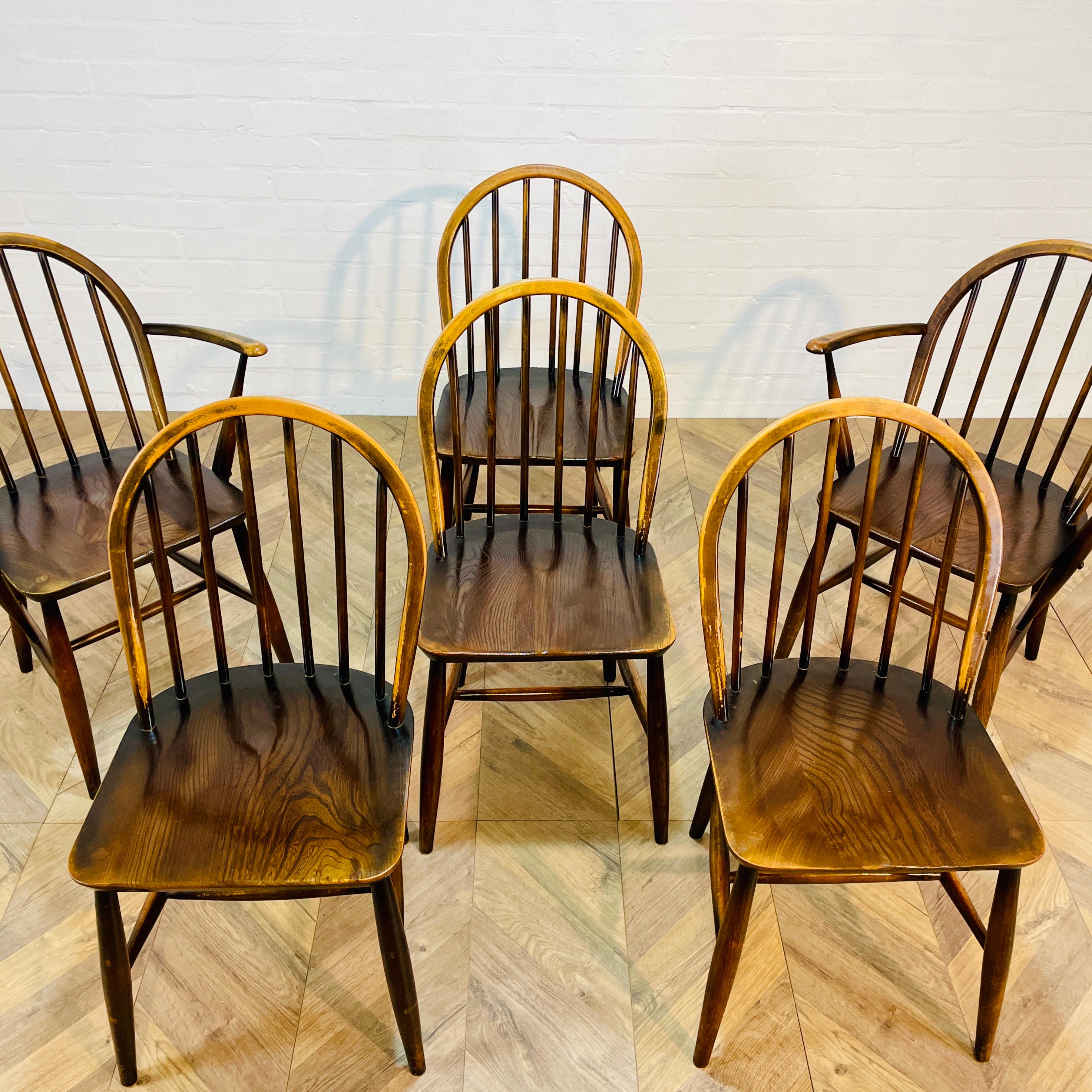 Mid Century Ercol Windsor Dining Chairs, 1960s, Set Of 6 (Including 2x Carvers) 6