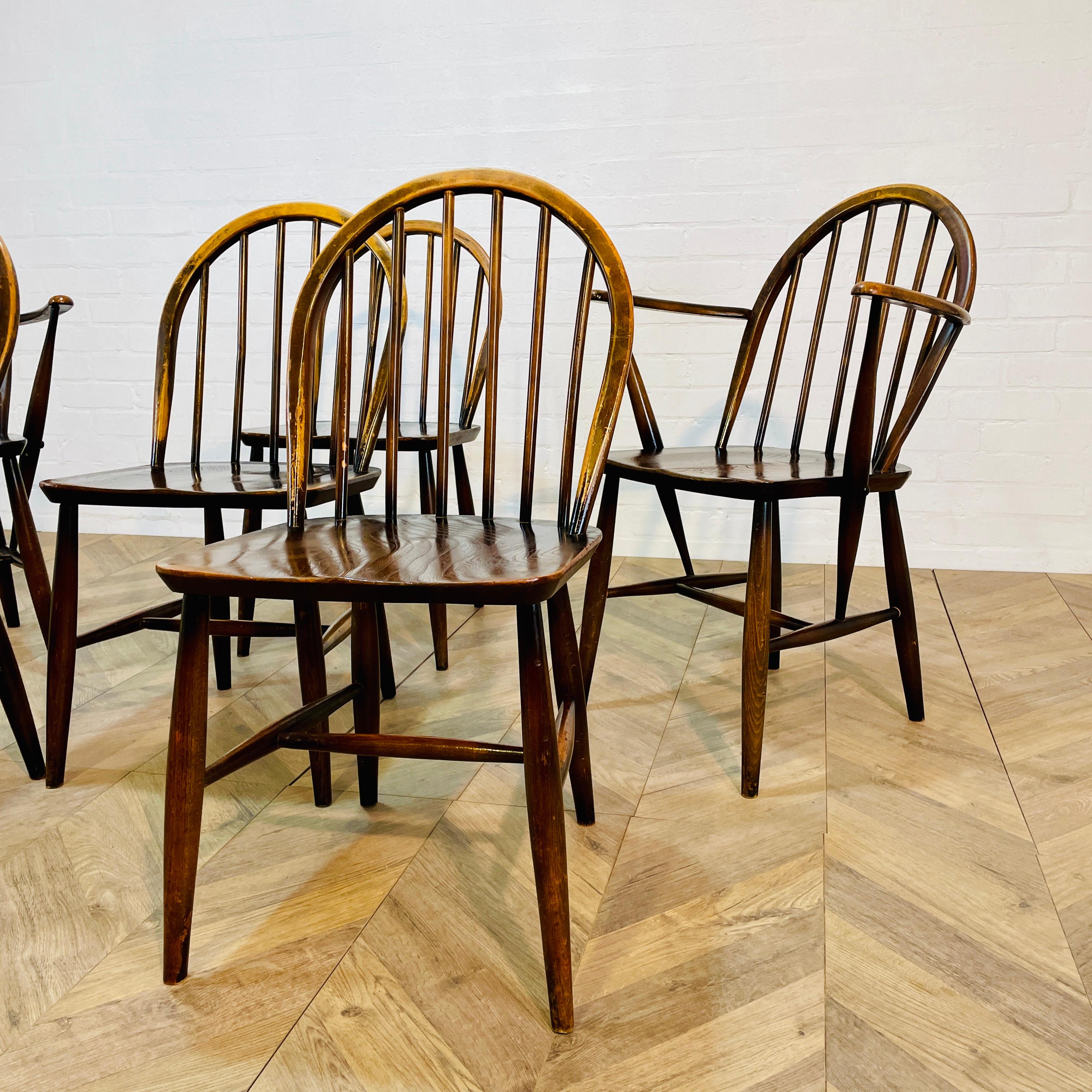 Mid Century Ercol Windsor Dining Chairs, 1960s, Set Of 6 (Including 2x Carvers) 1