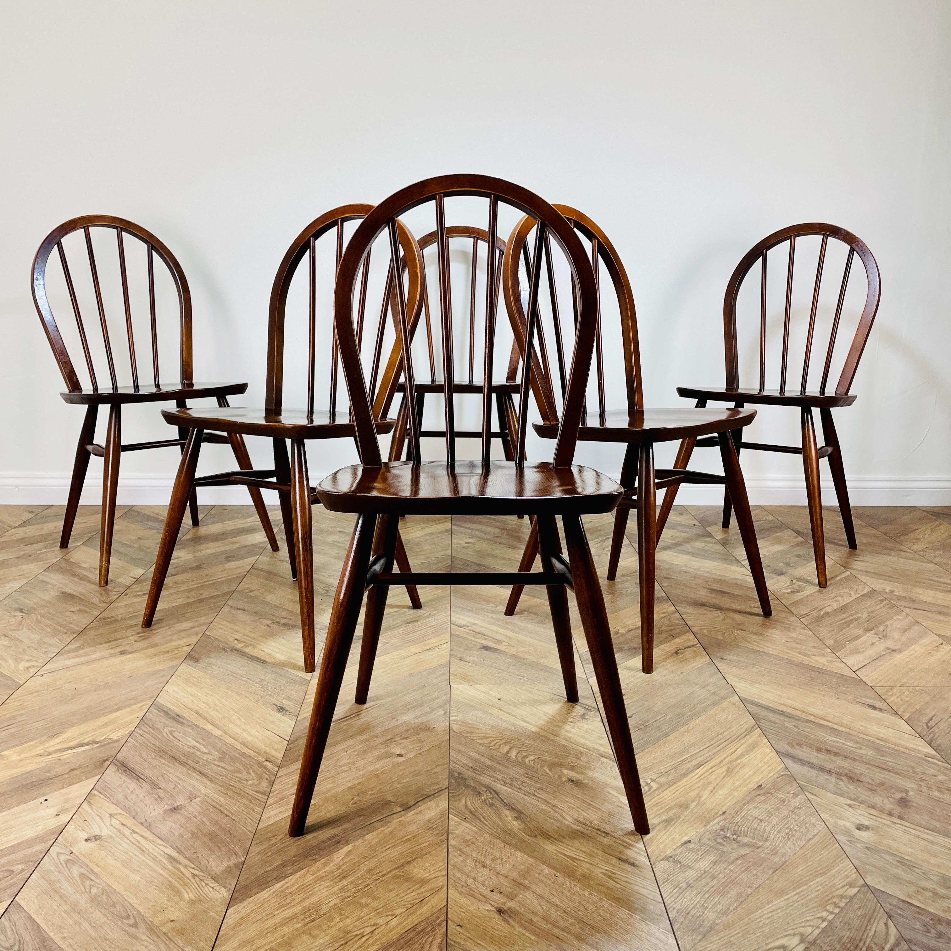 Mid-Century Ercol Windsor Model 400 Chairs, 1950s, Set of 6 In Good Condition In Ely, GB