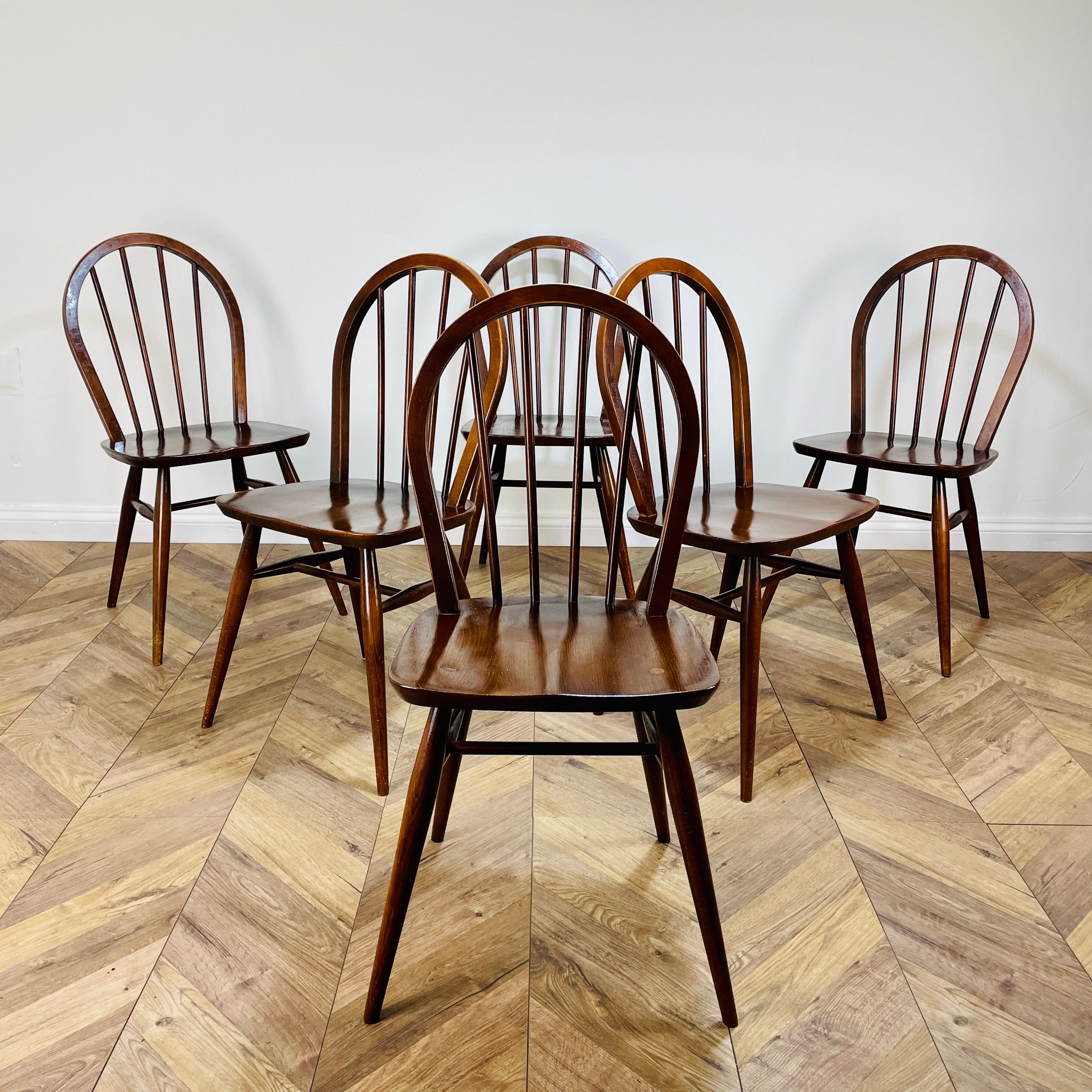 Elm Mid-Century Ercol Windsor Model 400 Chairs, 1950s, Set of 6