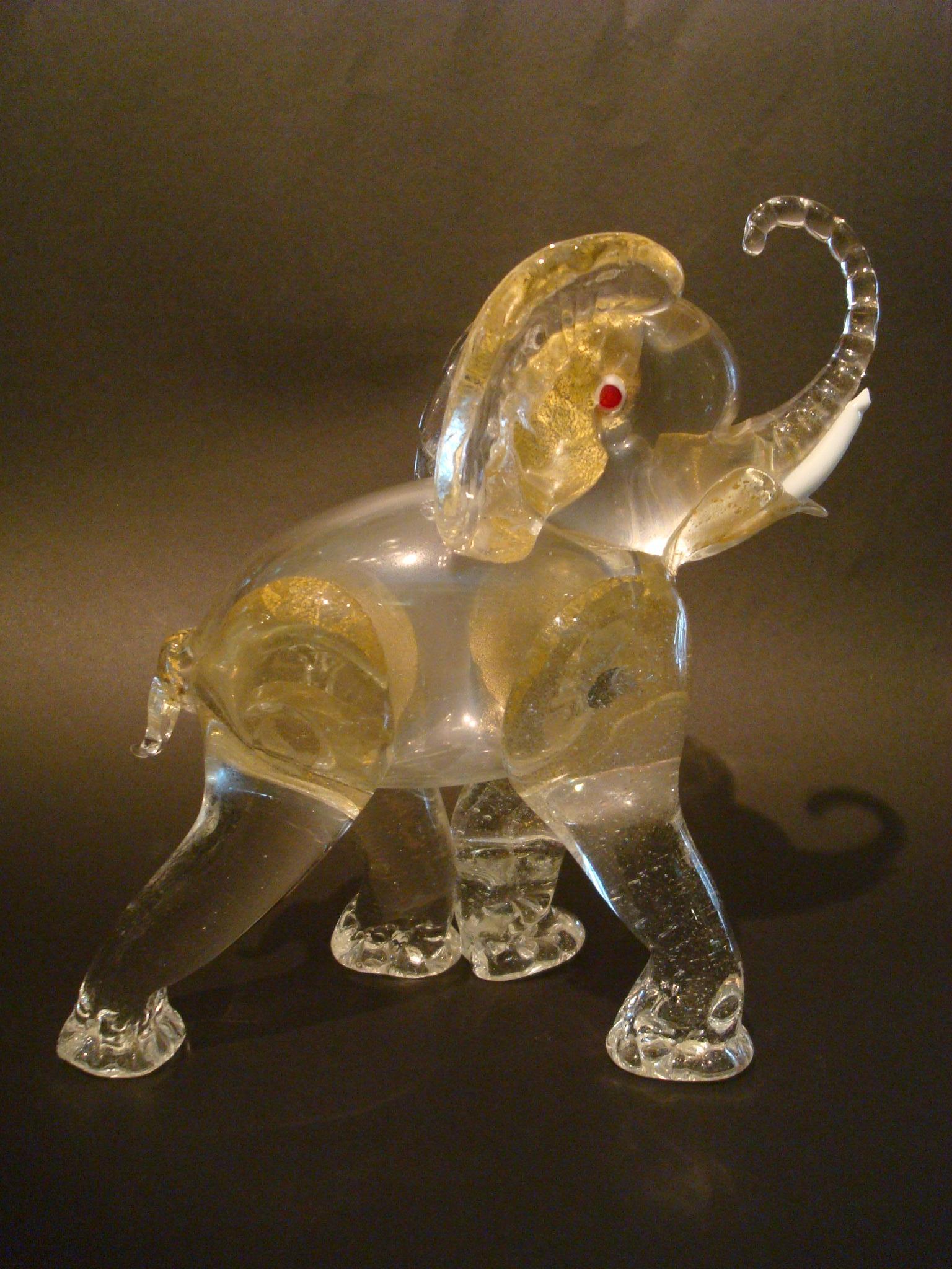 Murano Glass Midcentury Ercole Barovier Gold Glass Murano Elephant Sculpture, Italy, 1930s