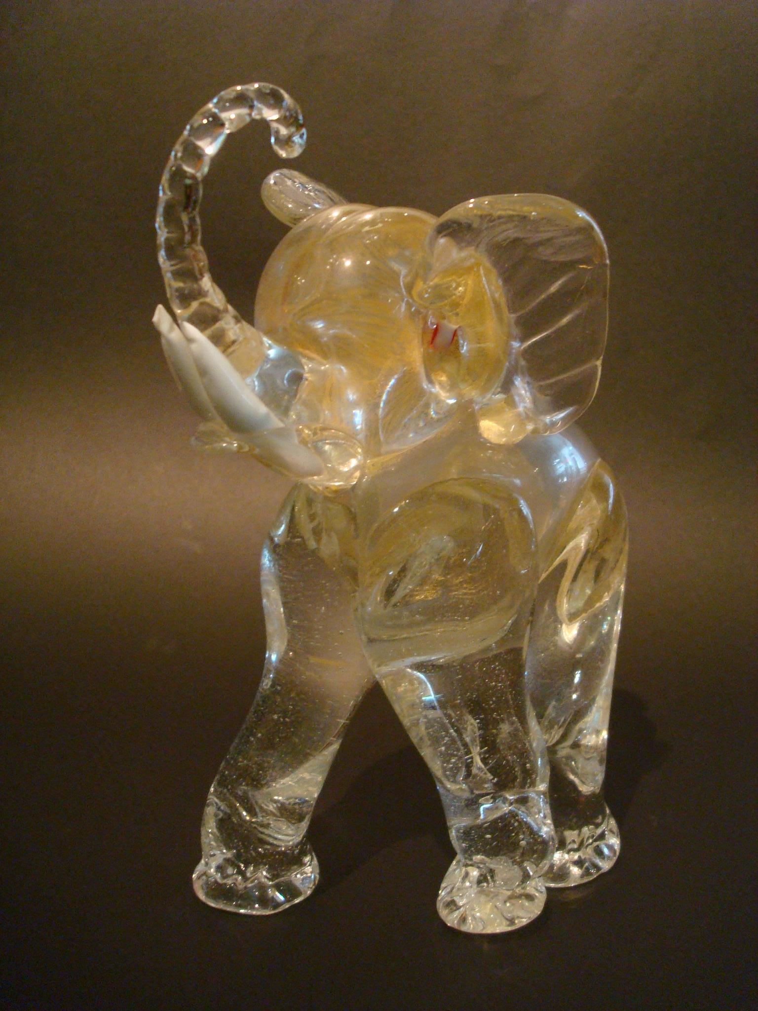 Mid-Century Modern Midcentury Ercole Barovier Gold Glass Murano Elephant Sculpture, Italy, 1930s