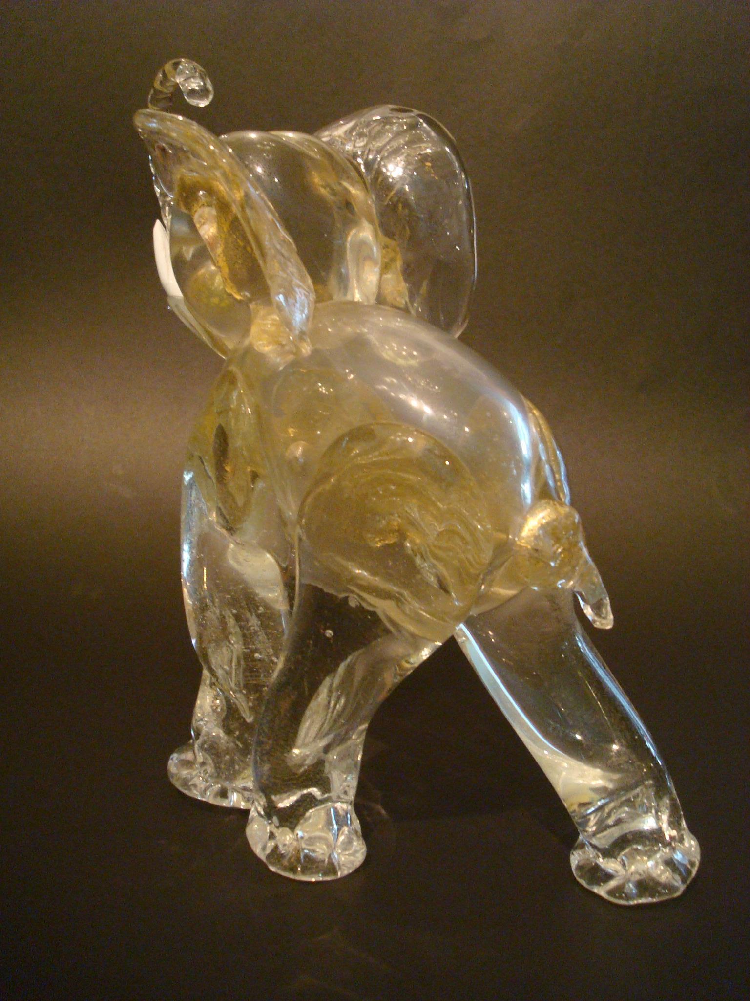 Italian Midcentury Ercole Barovier Gold Glass Murano Elephant Sculpture, Italy, 1930s