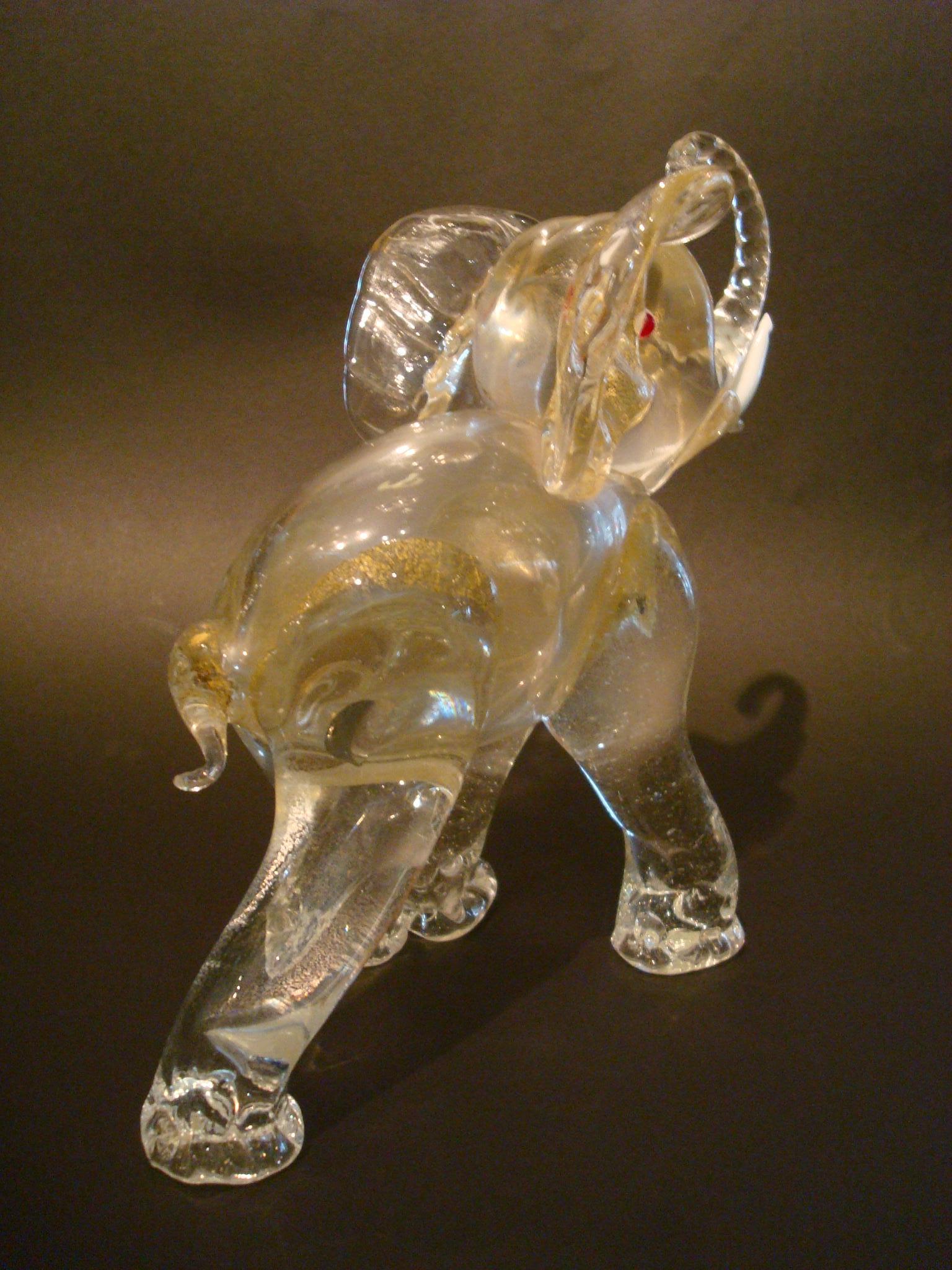 Midcentury Ercole Barovier Gold Glass Murano Elephant Sculpture, Italy, 1930s In Good Condition In Buenos Aires, Olivos