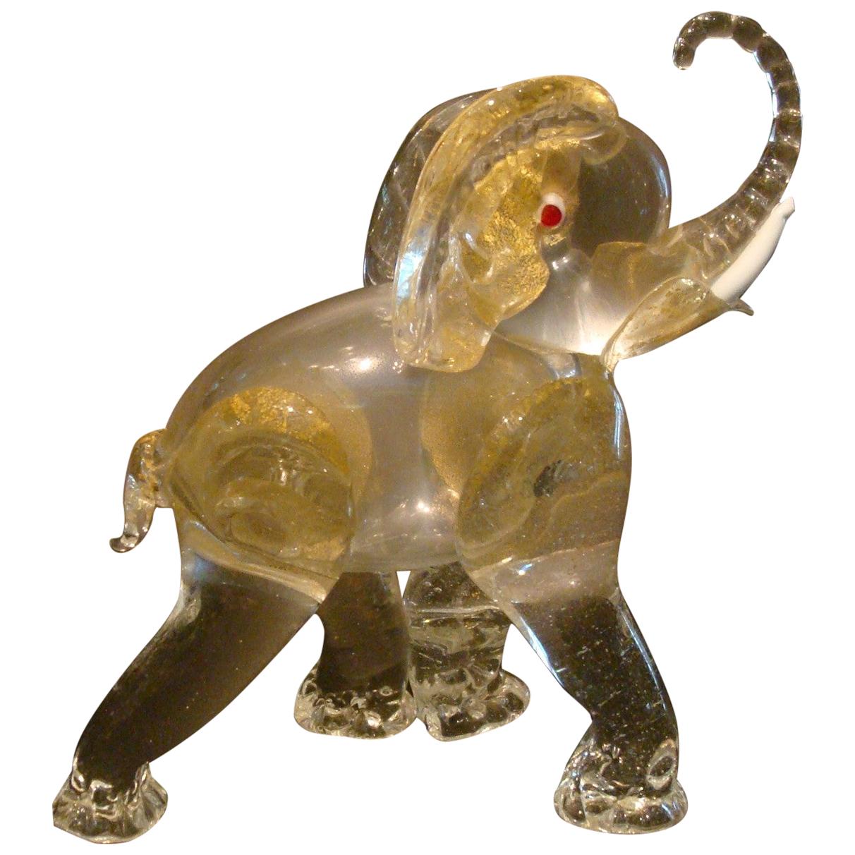 Midcentury Ercole Barovier Gold Glass Murano Elephant Sculpture, Italy, 1930s