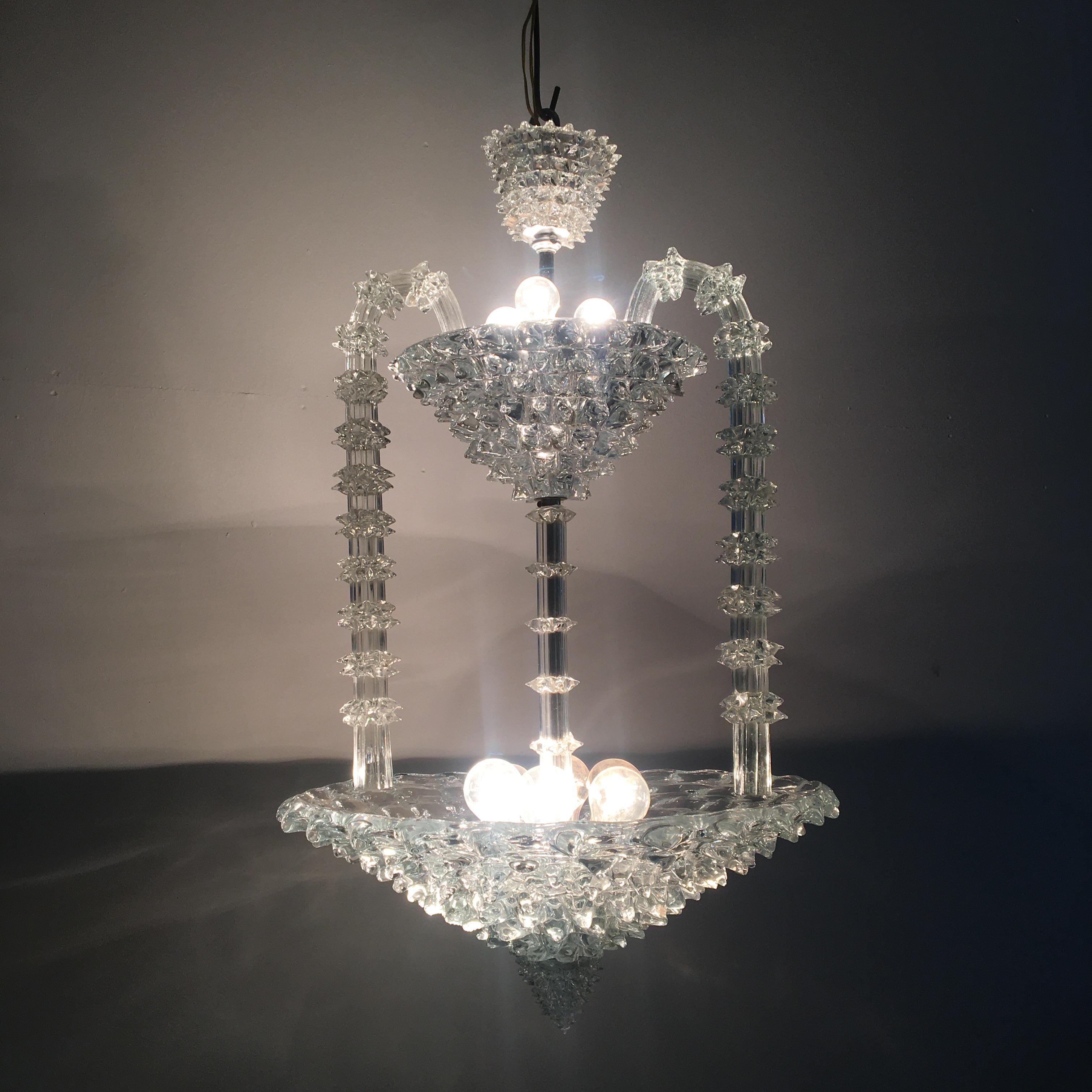 Mid-Century Ercole Barovier Murano Rostrato Crystal Chandelier 1930s Italy 4