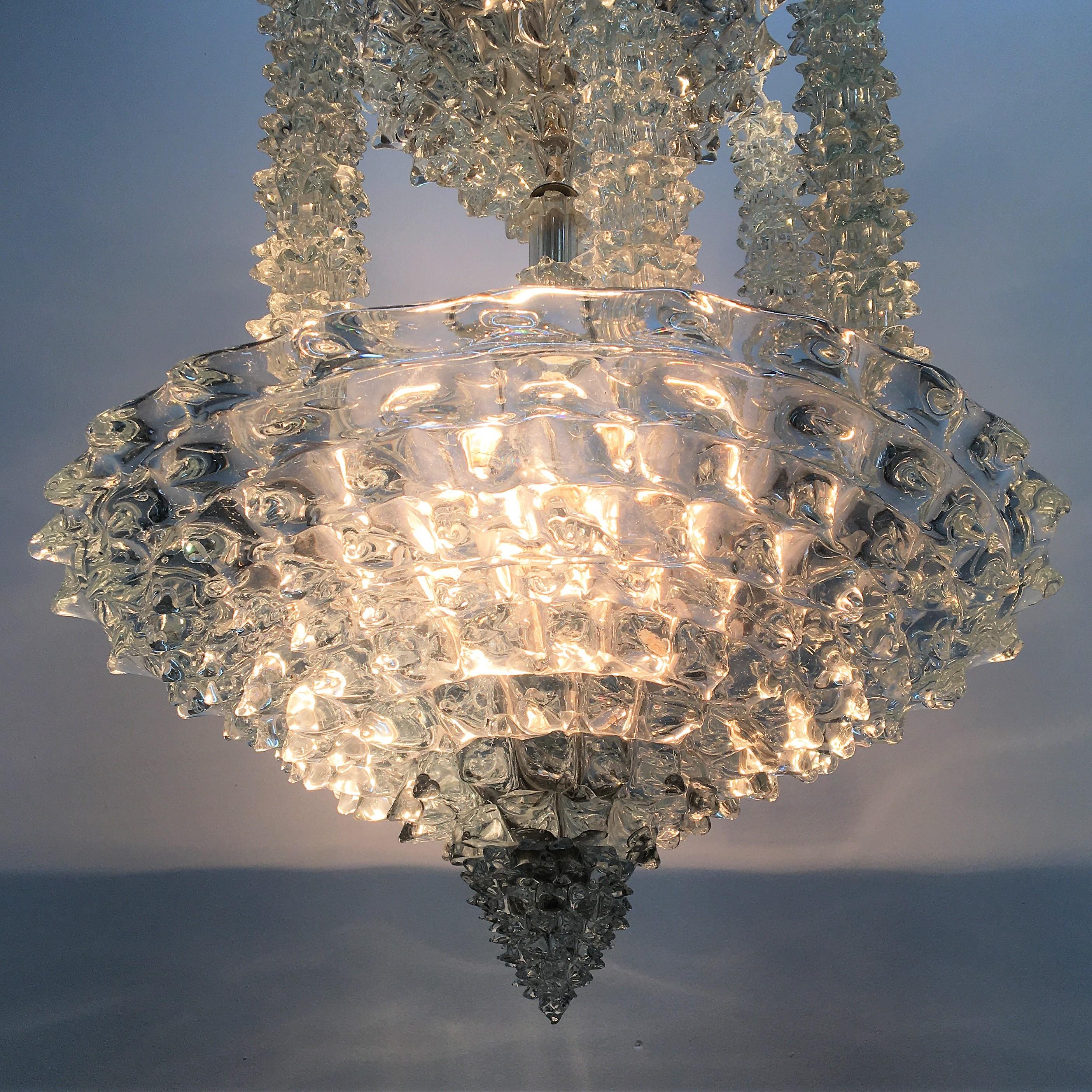 Mid-Century Ercole Barovier Murano Rostrato Crystal Chandelier 1930s Italy 10