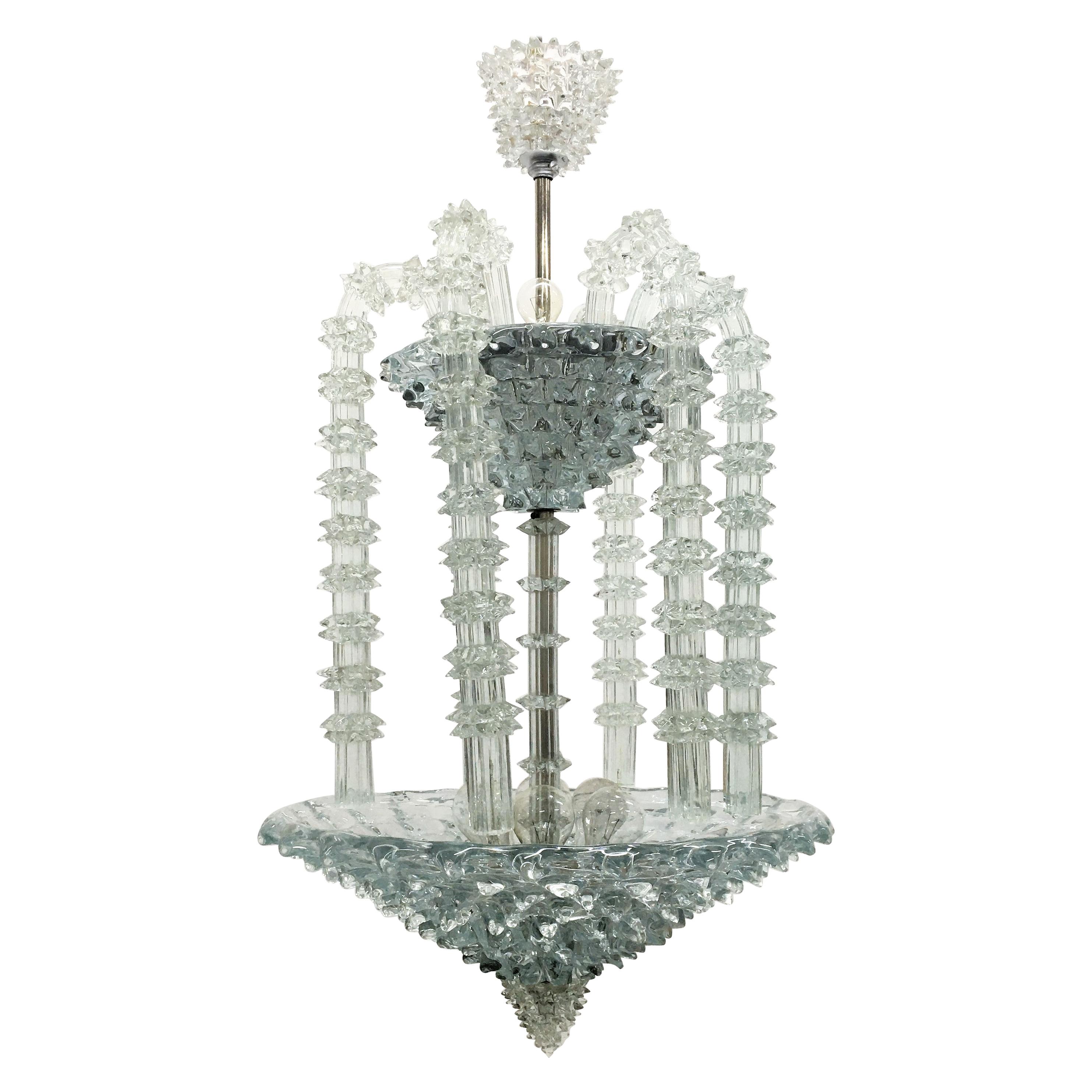 Mid-Century Ercole Barovier Murano Rostrato Crystal Chandelier 1930s Italy