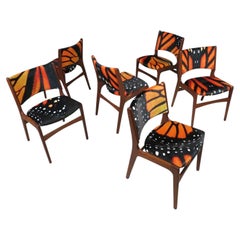 Mid-century Erik Buck Danish Teak Dining Chairs in Abstract Velvet Print