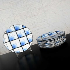 Platos llanos de cerámica azul de mediados del siglo XX Erphila Edimburgo Fabricados en Italia