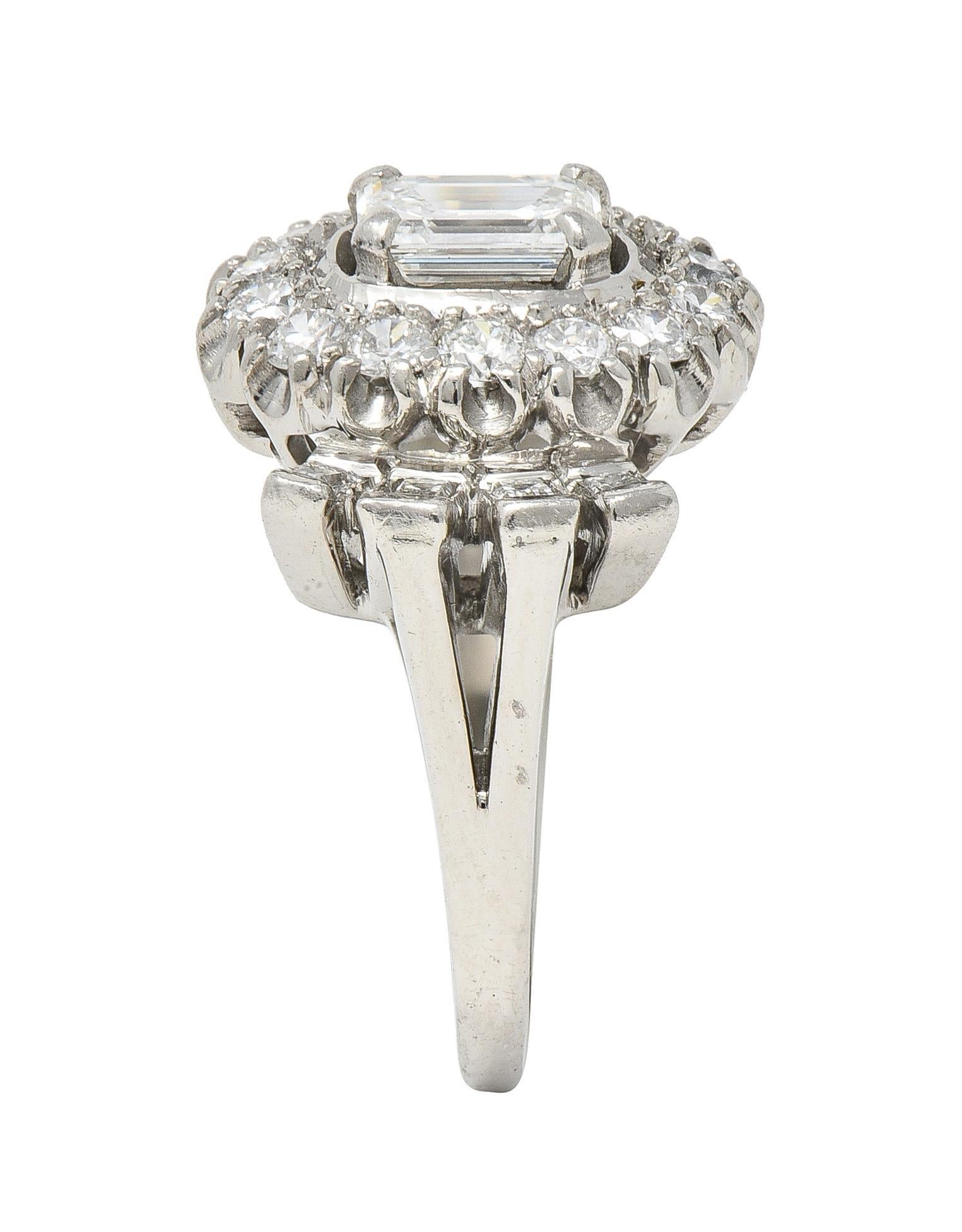 Mid-Century Erwin Reu 1.52 CTW Emerald Cut Diamond Bowtie Vintage Dinner Ring For Sale 6