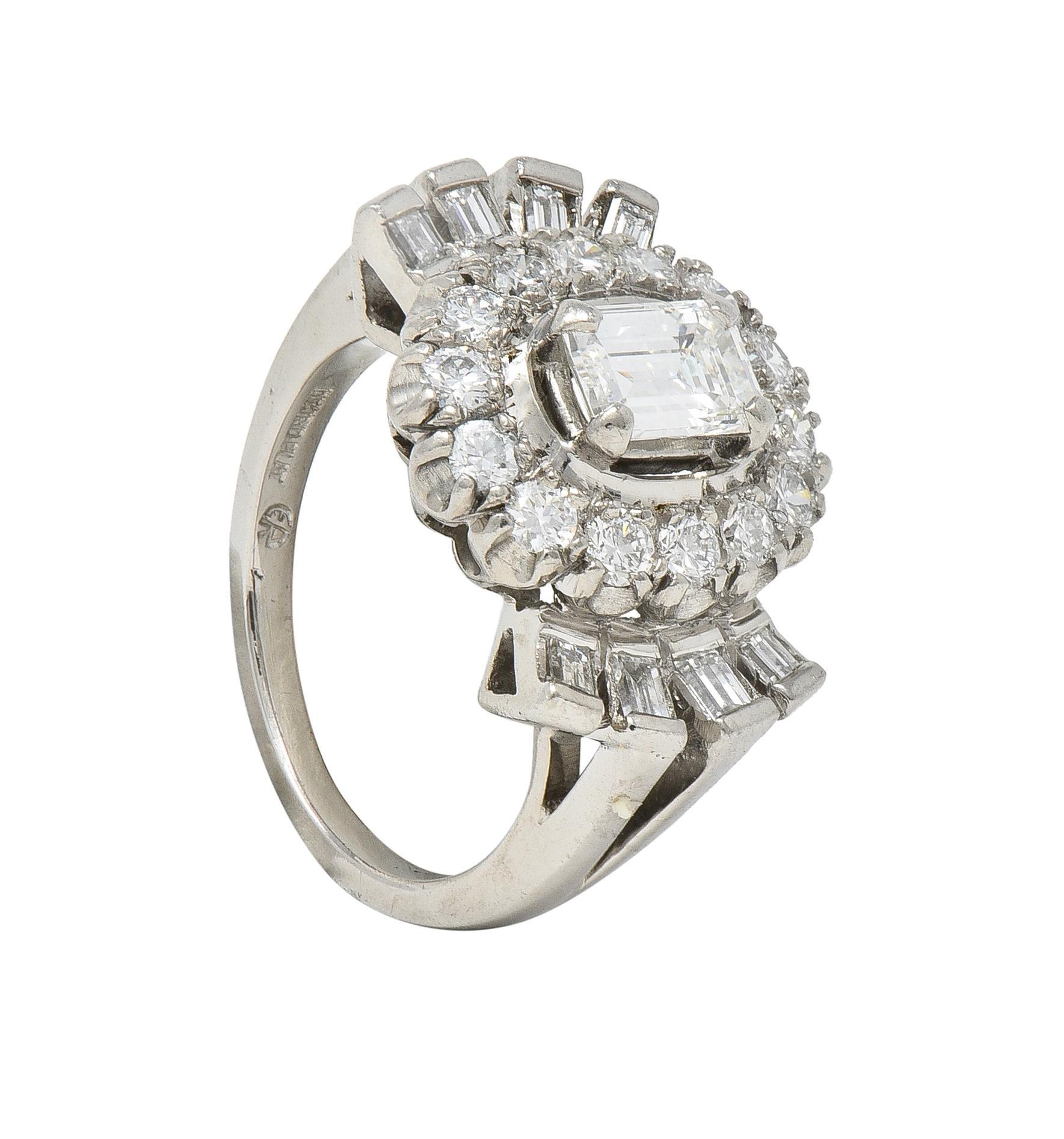 Mid-Century Erwin Reu 1.52 CTW Emerald Cut Diamond Bowtie Vintage Dinner Ring For Sale 8