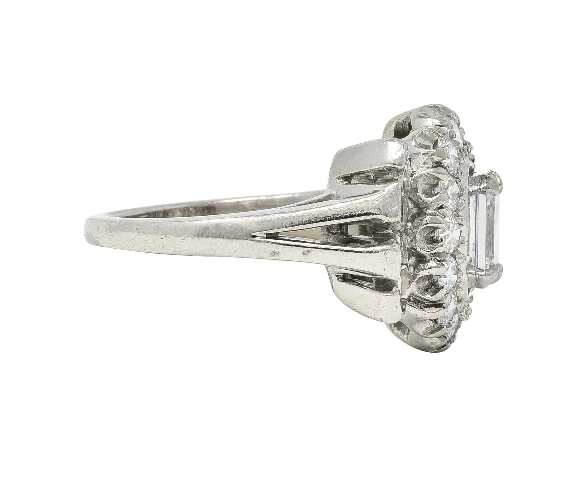 Women's or Men's Mid-Century Erwin Reu 1.52 CTW Emerald Cut Diamond Bowtie Vintage Dinner Ring For Sale