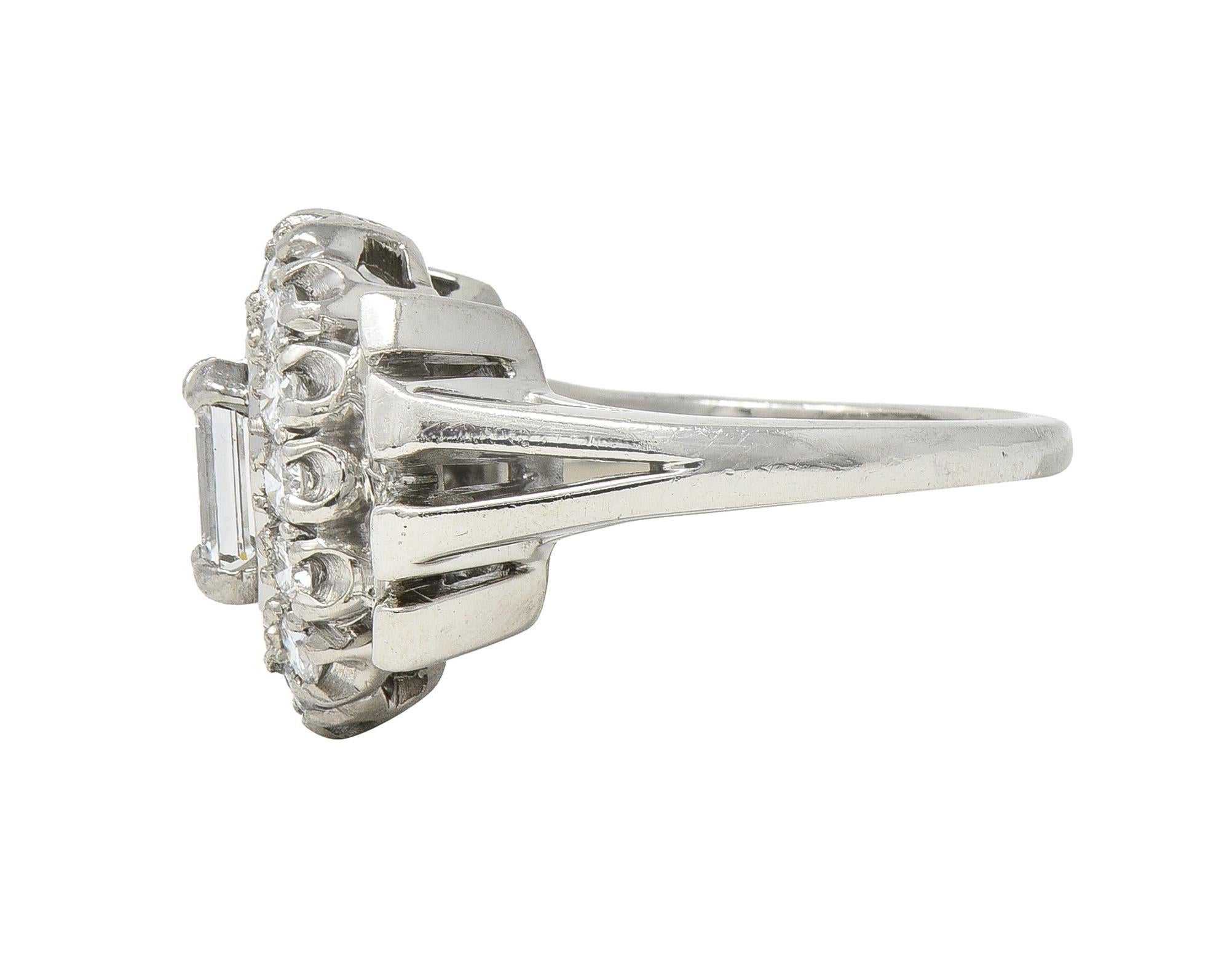 Mid-Century Erwin Reu 1.52 CTW Emerald Cut Diamond Bowtie Vintage Dinner Ring For Sale 2
