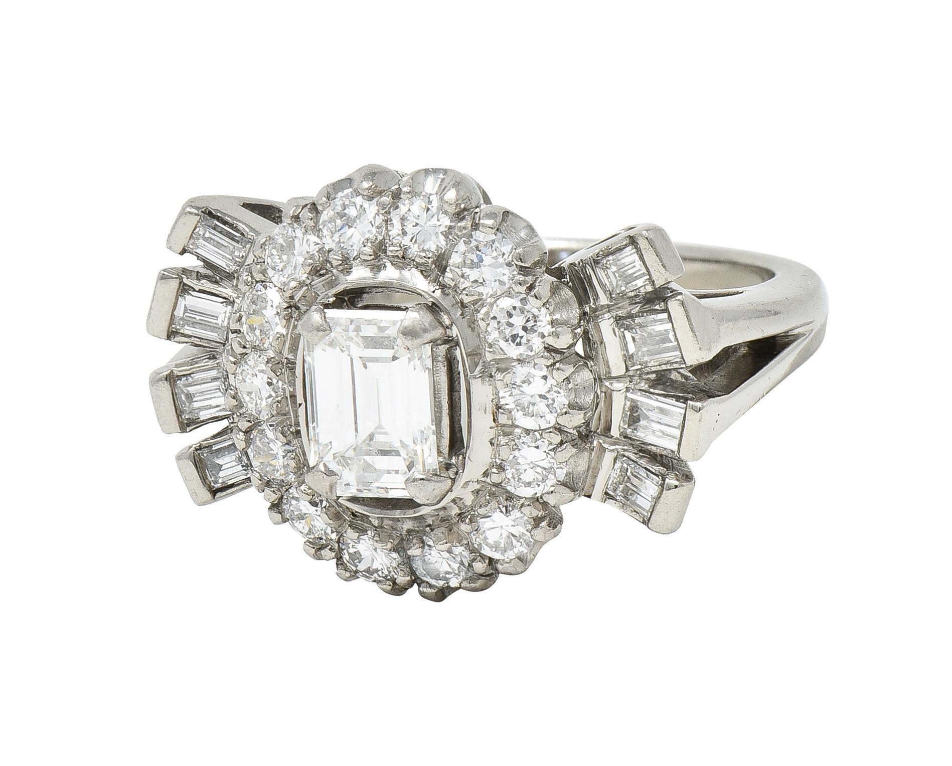 Mid-Century Erwin Reu 1.52 CTW Emerald Cut Diamond Bowtie Vintage Dinner Ring For Sale 3