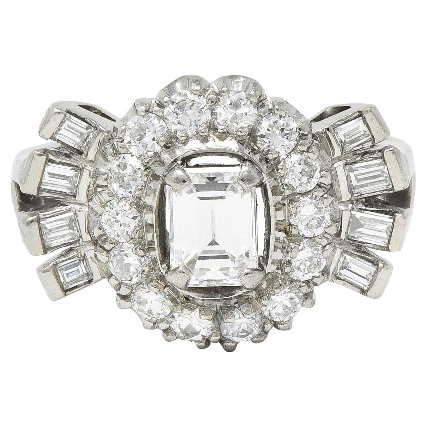 Mid-Century Erwin Reu 1.52 CTW Emerald Cut Diamond Bowtie Vintage Dinner Ring For Sale