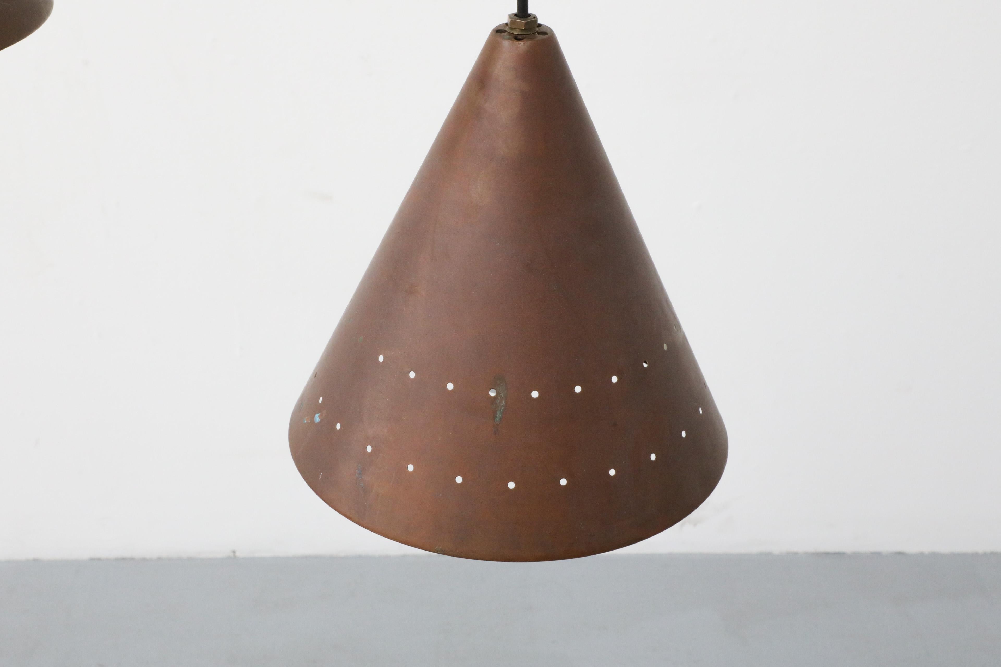 Mid-Century E.S. Horn Aalestrup Attributed Copper Cone Ceiling Pendant Lights 4