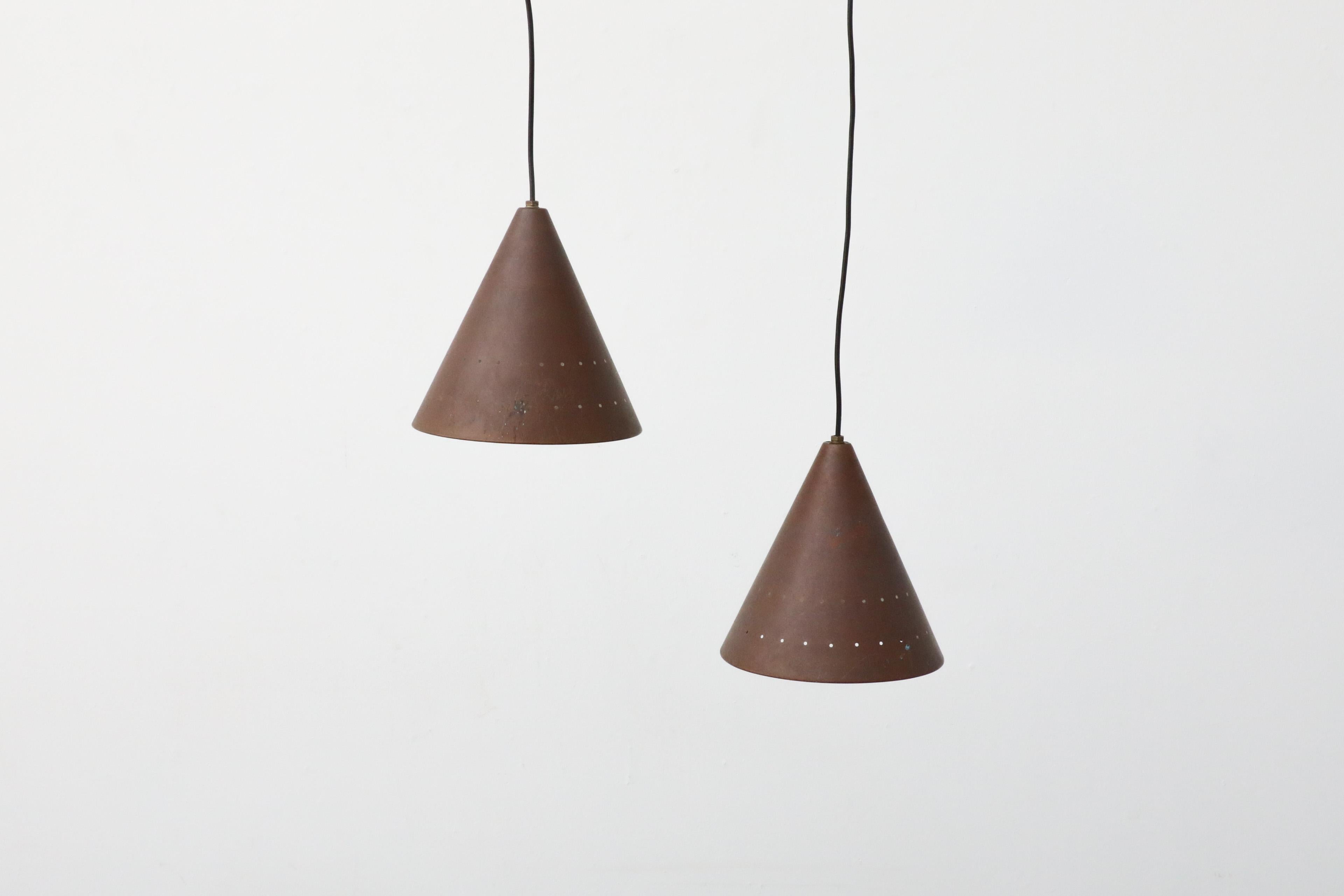 Danish Mid-Century E.S. Horn Aalestrup Attributed Copper Cone Ceiling Pendant Lights