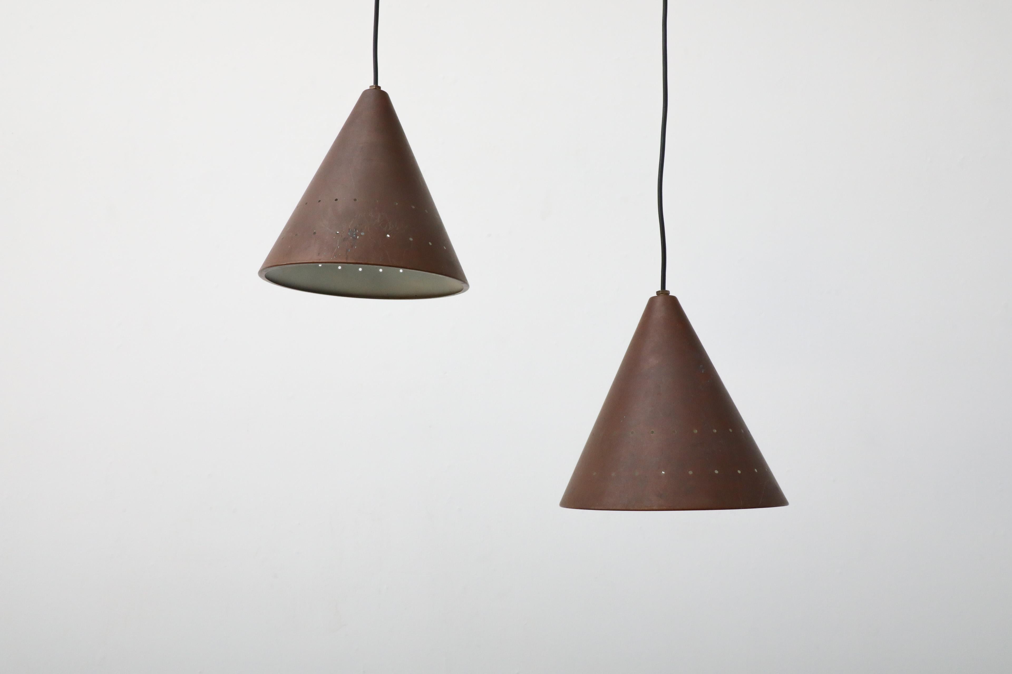 Mid-Century E.S. Horn Aalestrup Attributed Copper Cone Ceiling Pendant Lights In Good Condition In Los Angeles, CA