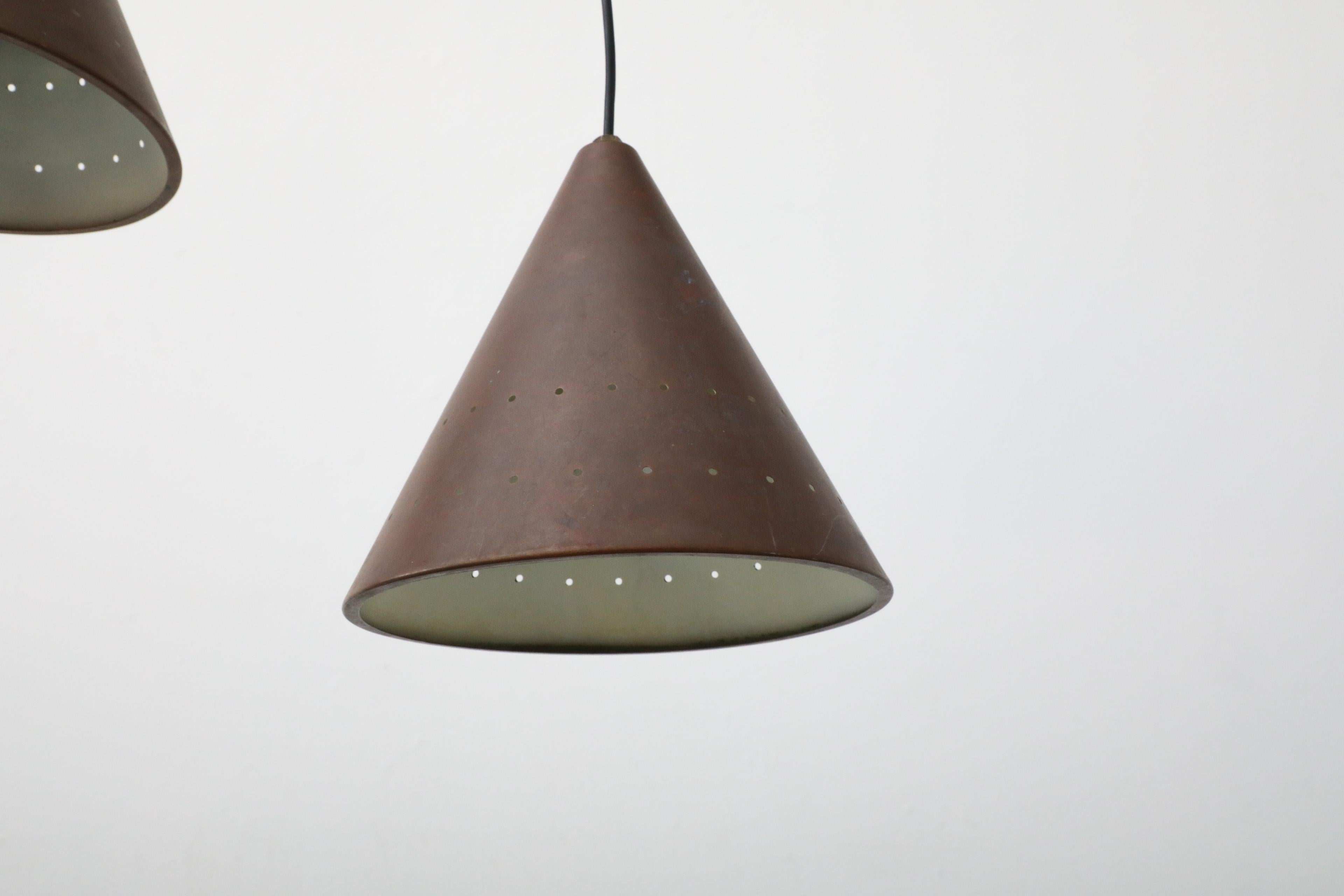Mid-Century E.S. Horn Aalestrup Attributed Copper Cone Ceiling Pendant Lights 2