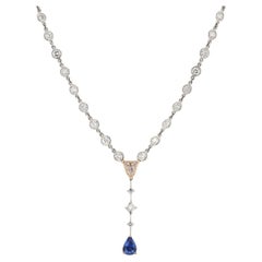 Retro Mid Century Estate 4 Carat Diamond and Sapphire Drop Necklace