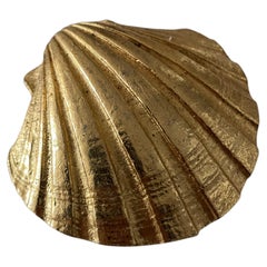 Mid-Century Estée Lauder Gold Plated Seashell Solid Perfume Trinket Box Casket