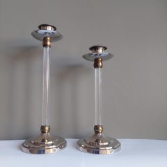 Mid Century Estrid Ericson Pair Of Brass And Plexiglass Candlesticks, Circa 1960