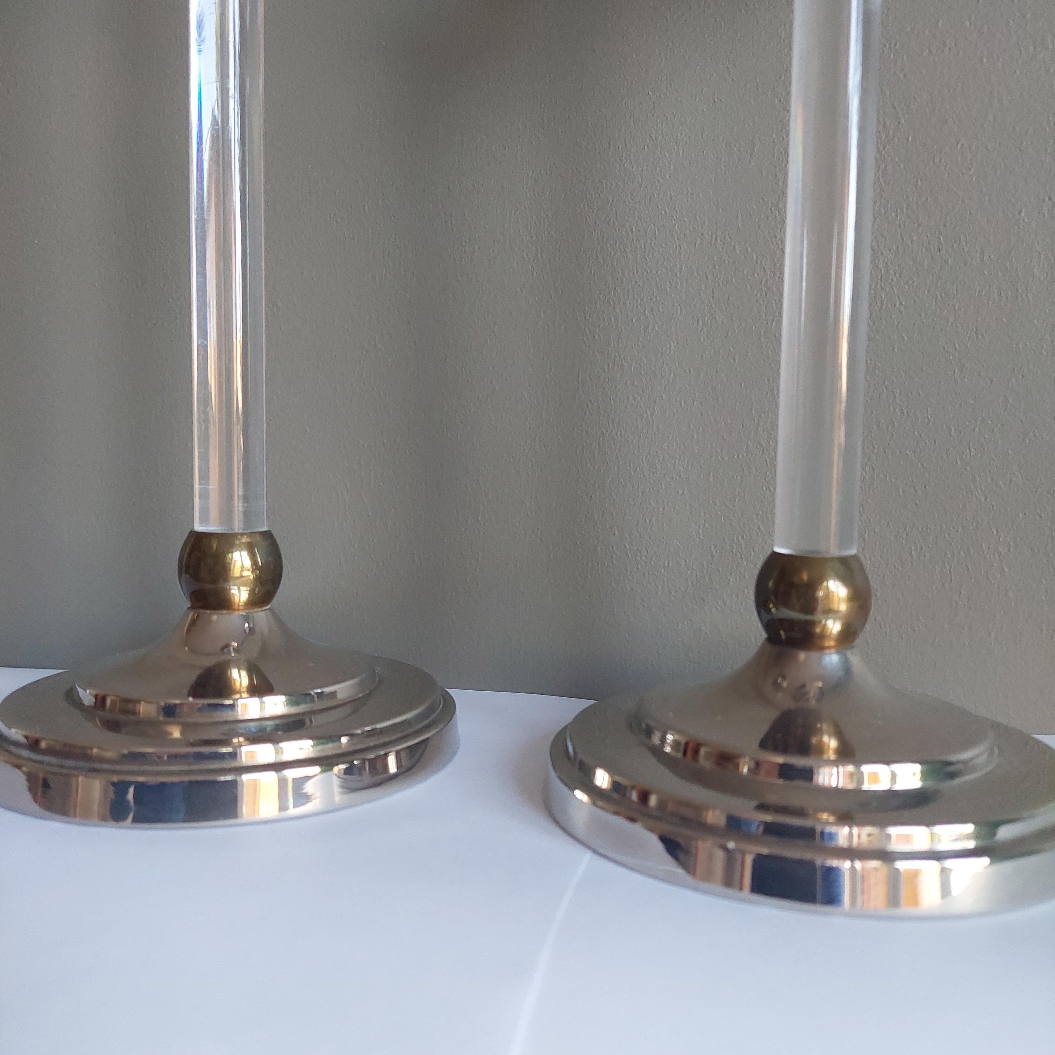 20th Century Mid Century Estrid Ericson Pair Of Brass And Plexiglass Candlesticks, Circa 1960 For Sale