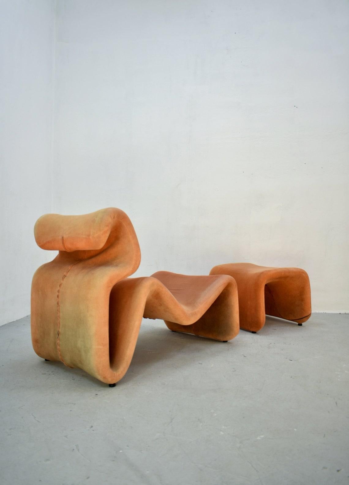 Etcetera-Stuhl oder Chaiselongue mit Fußhocker von Jan Ekselius, Mitte des Jahrhunderts, 1970er Jahre (Metall)