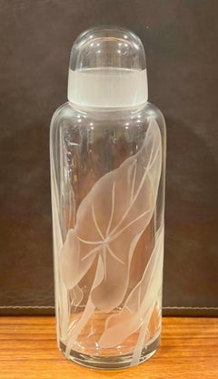 Mid-Century Etched Glass Floral Decanter with Lid by Dorothy Thorpe