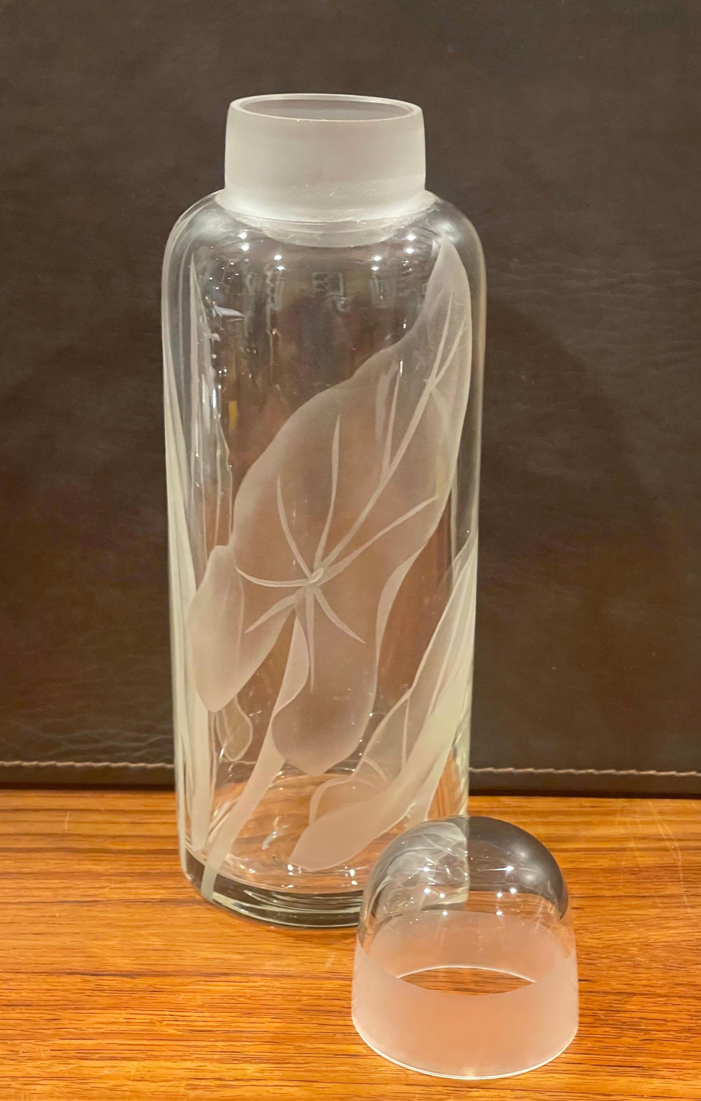 Mid-Century Modern Mid-Century Etched Glass Floral Decanter with Lid by Dorothy Thorpe