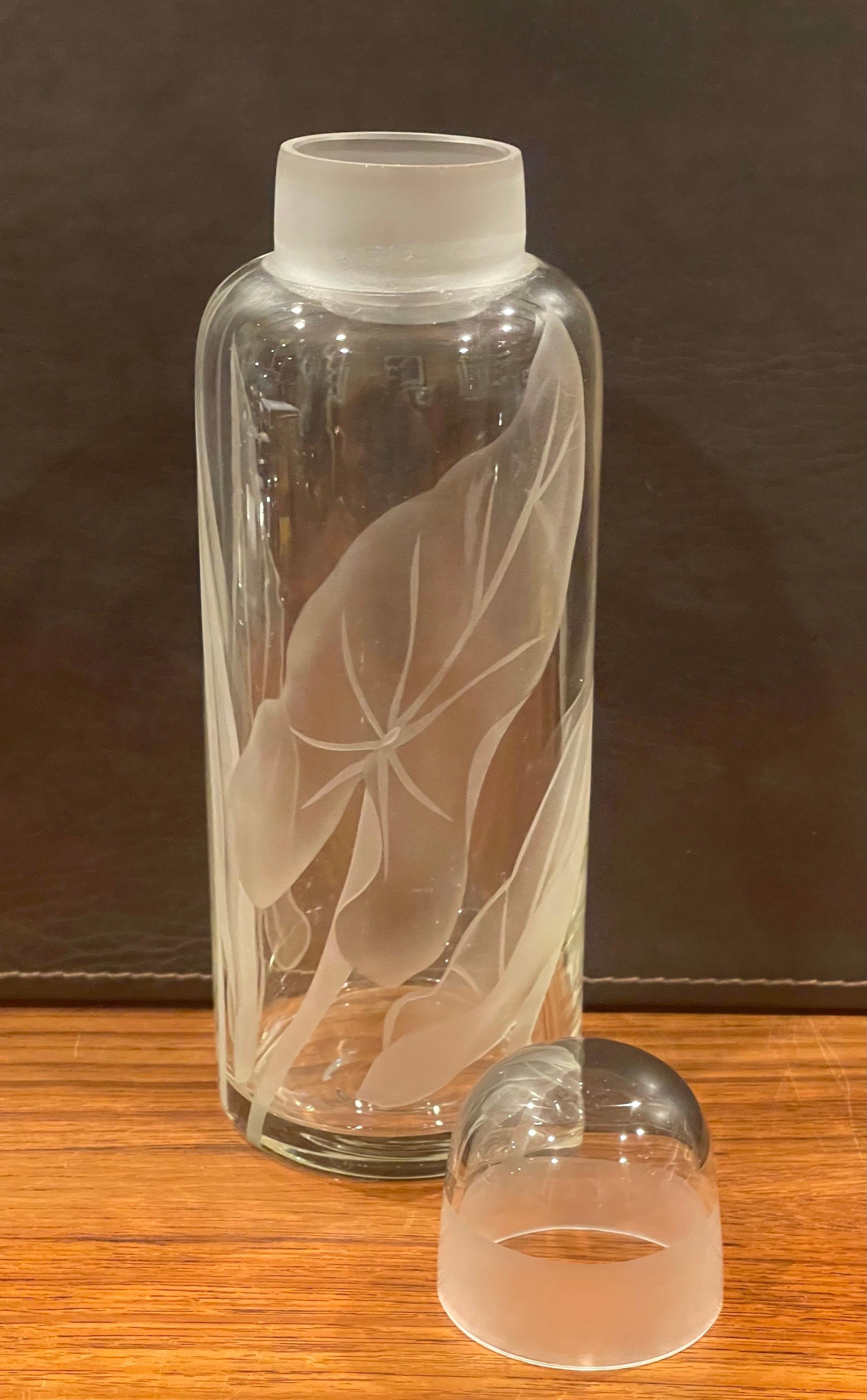 20th Century Mid-Century Etched Glass Floral Decanter with Lid by Dorothy Thorpe