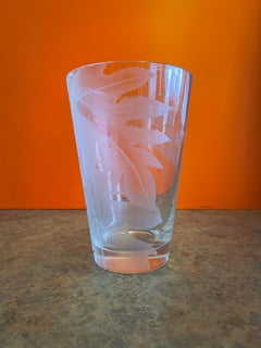 Mid-Century Etched Glass Floral Vase by Dorothy Thorpe