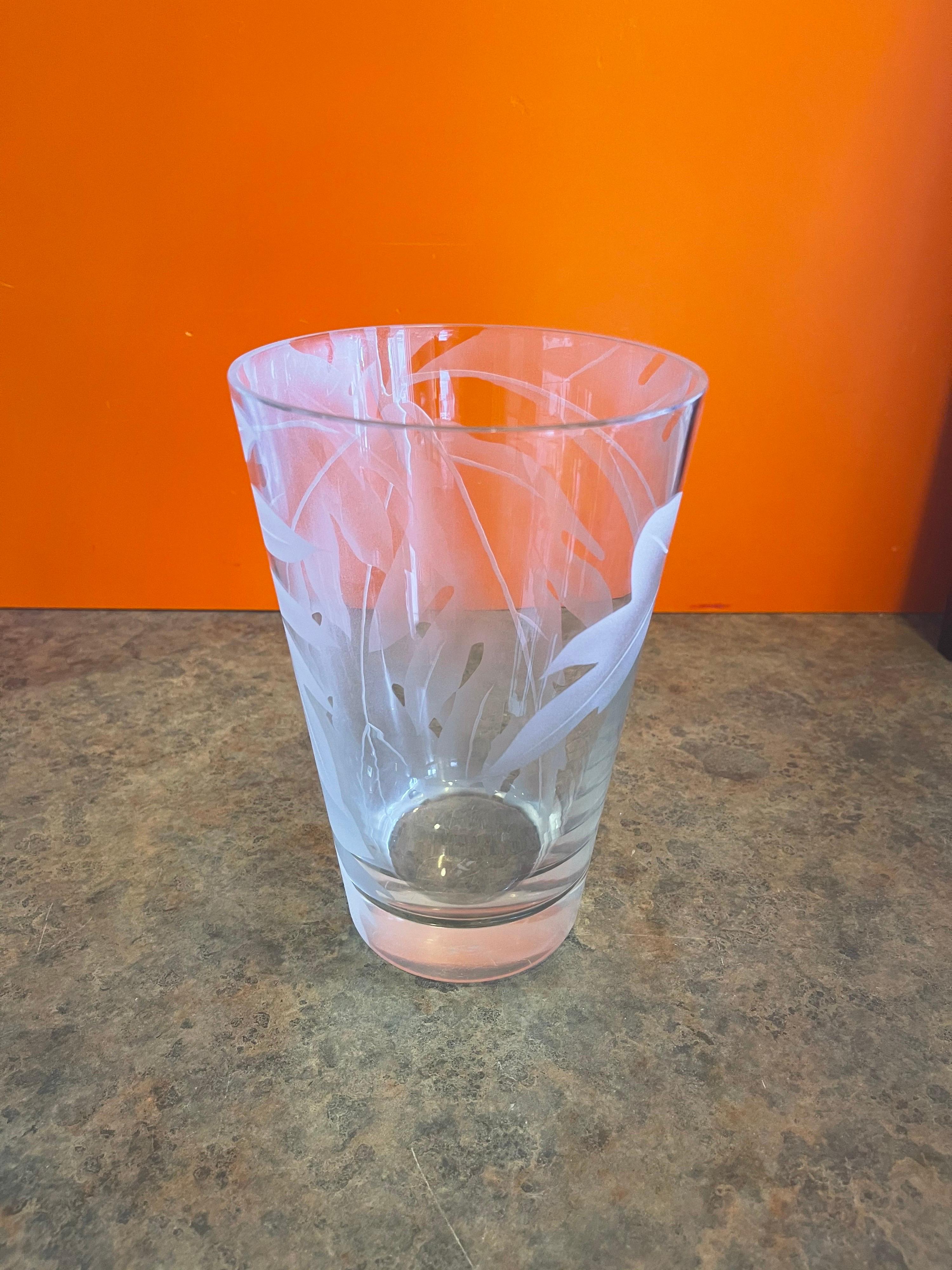 20th Century Mid-Century Etched Glass Floral Vase by Dorothy Thorpe