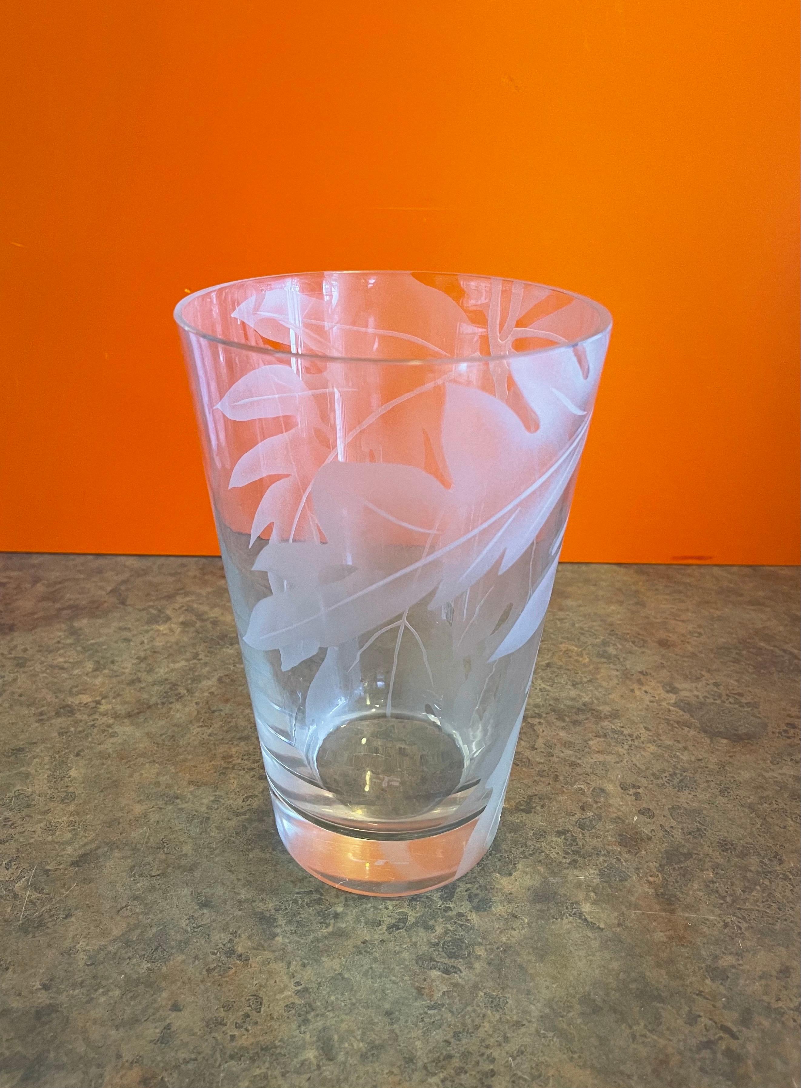 Mid-Century Etched Glass Floral Vase by Dorothy Thorpe 1