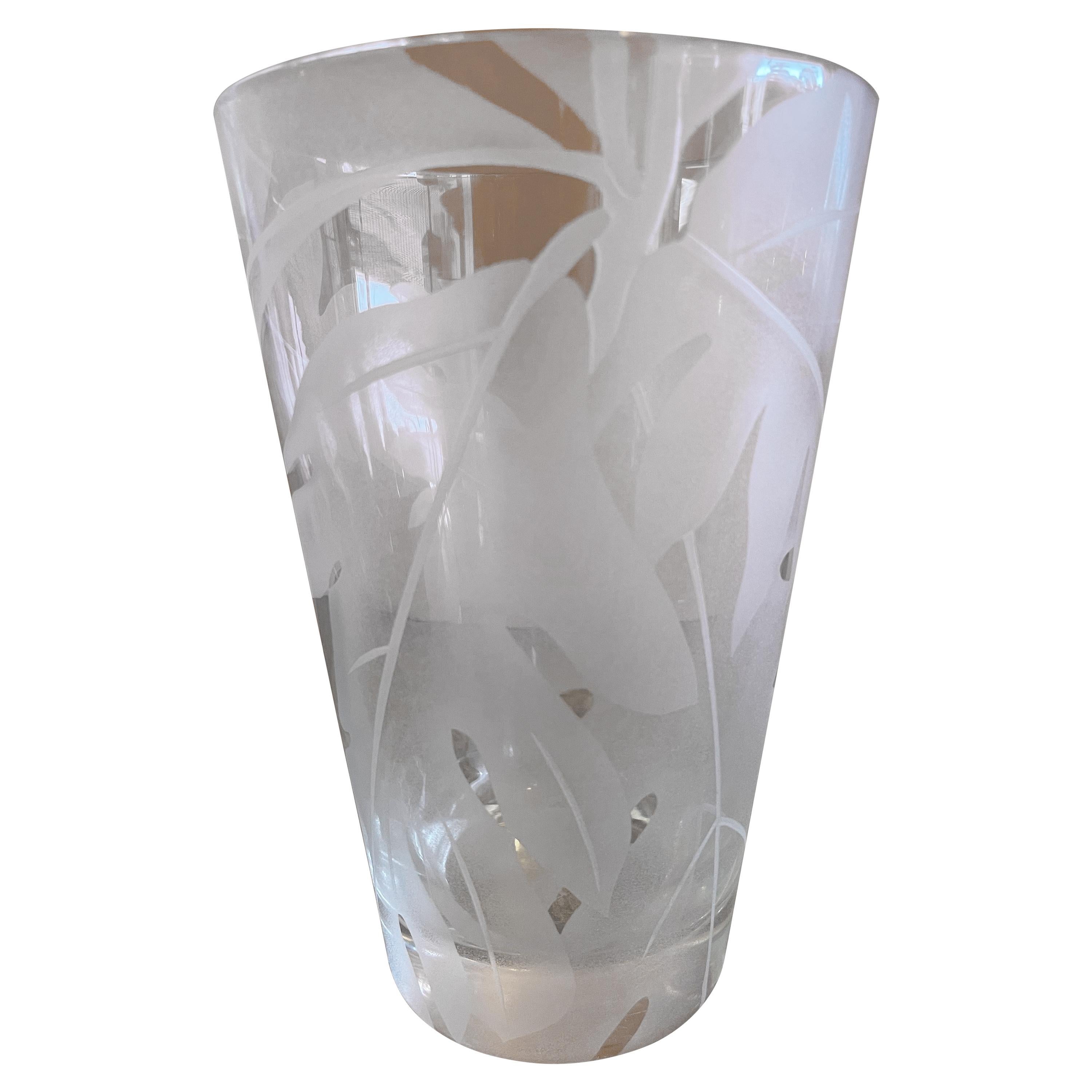 Mid-Century Etched Glass Floral Vase by Dorothy Thorpe