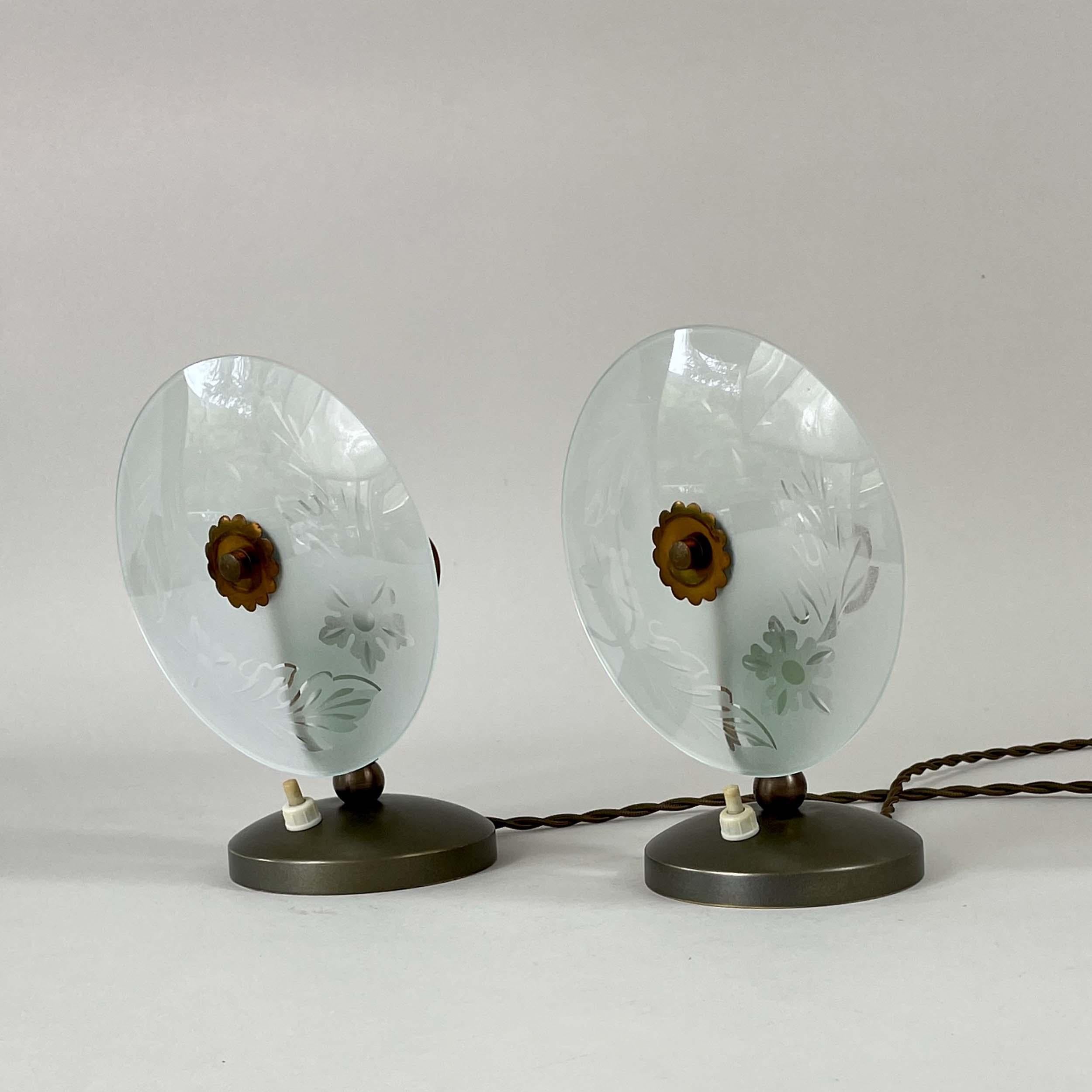 Mid-Century Etched Glass Table Lamps, Italy 1950s For Sale 3