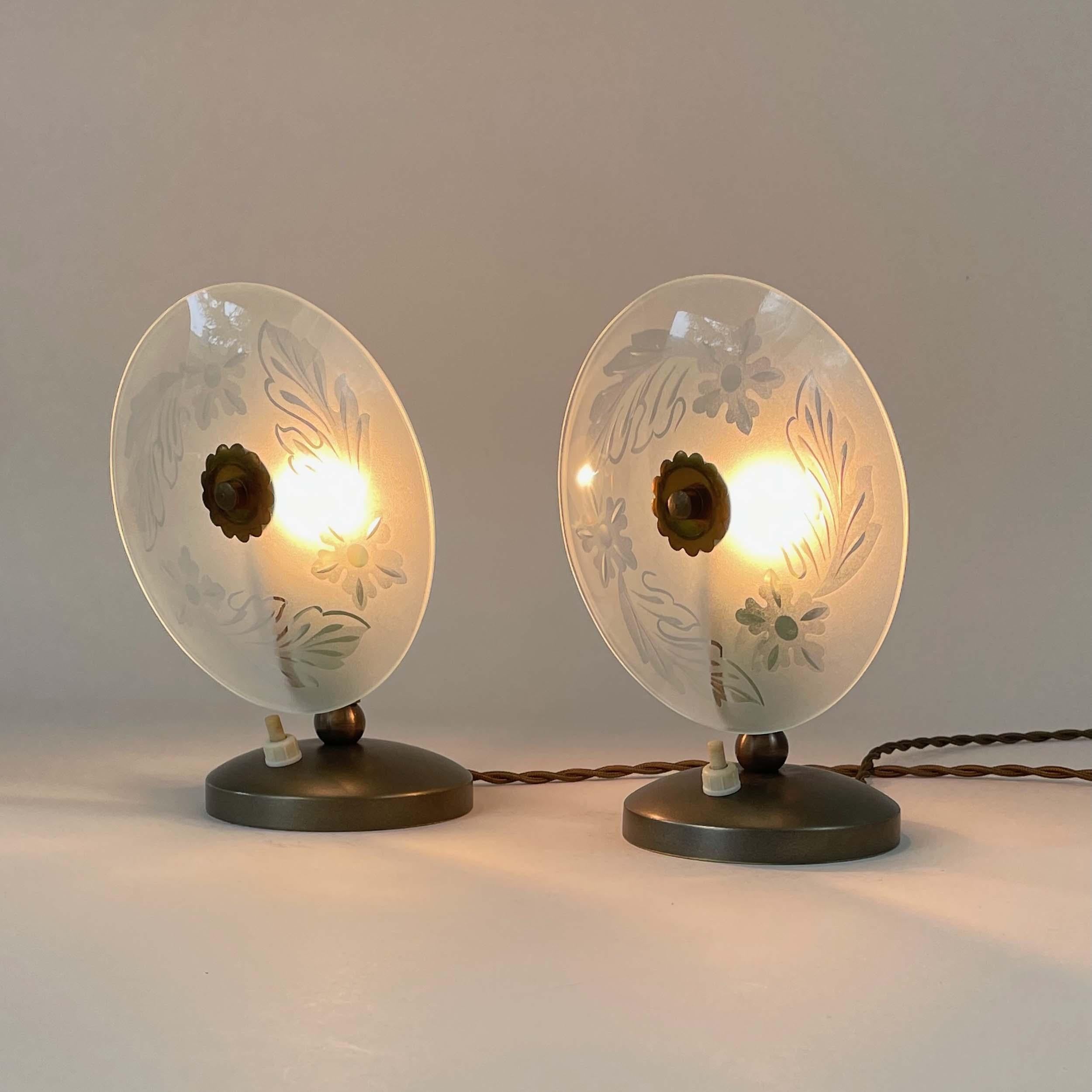 Mid-Century Etched Glass Table Lamps, Italy 1950s For Sale 4