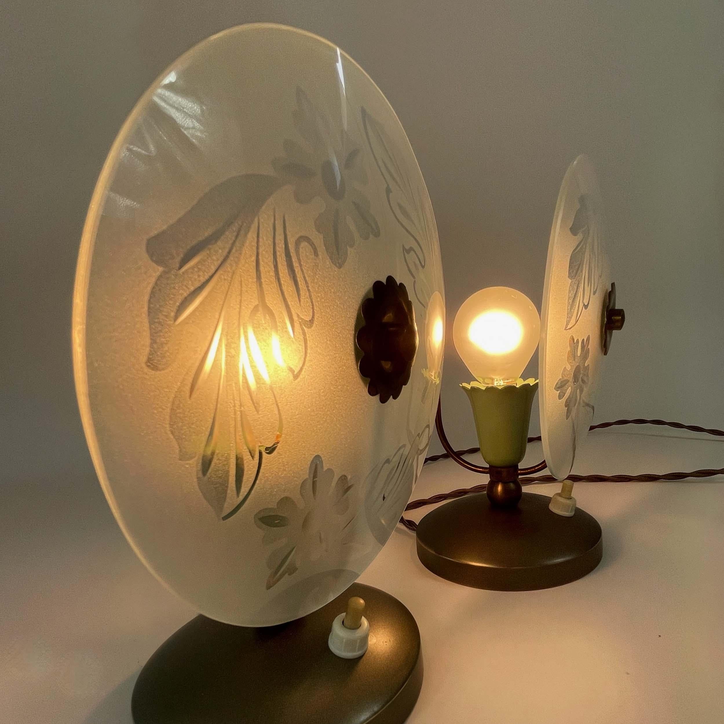 Mid-Century Etched Glass Table Lamps, Italy 1950s For Sale 6