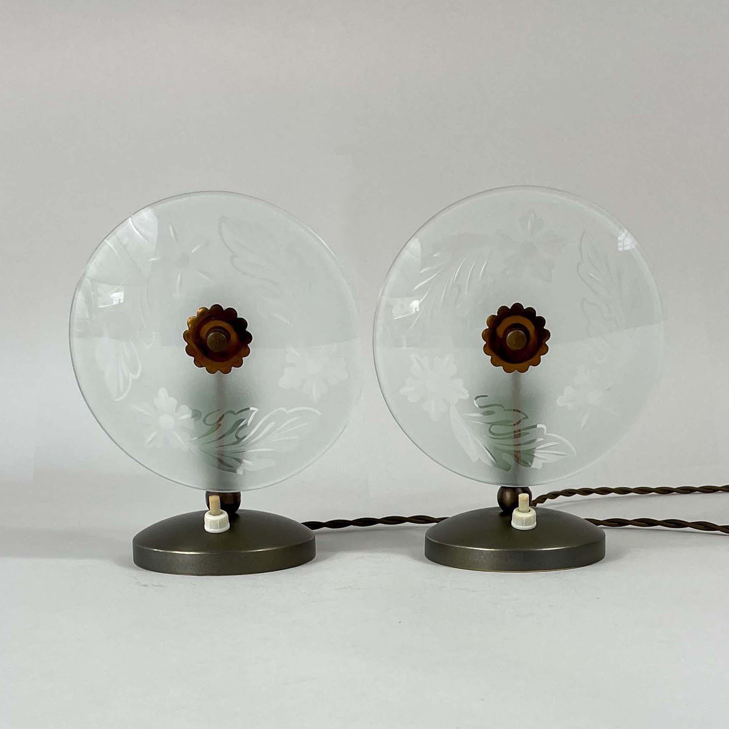 Mid-Century Etched Glass Table Lamps, Italy 1950s For Sale 7