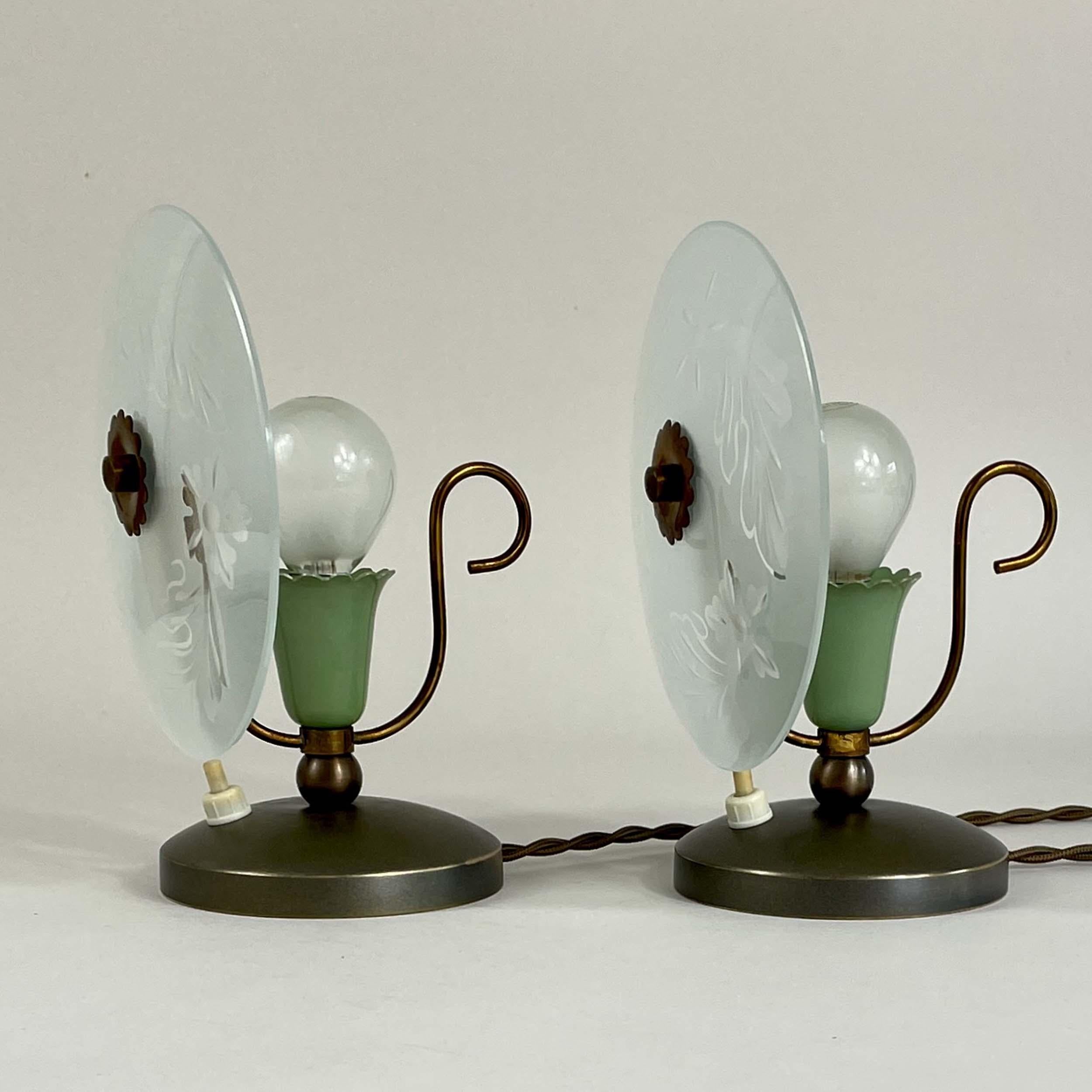 Mid-Century Etched Glass Table Lamps, Italy 1950s In Good Condition For Sale In NUEMBRECHT, NRW