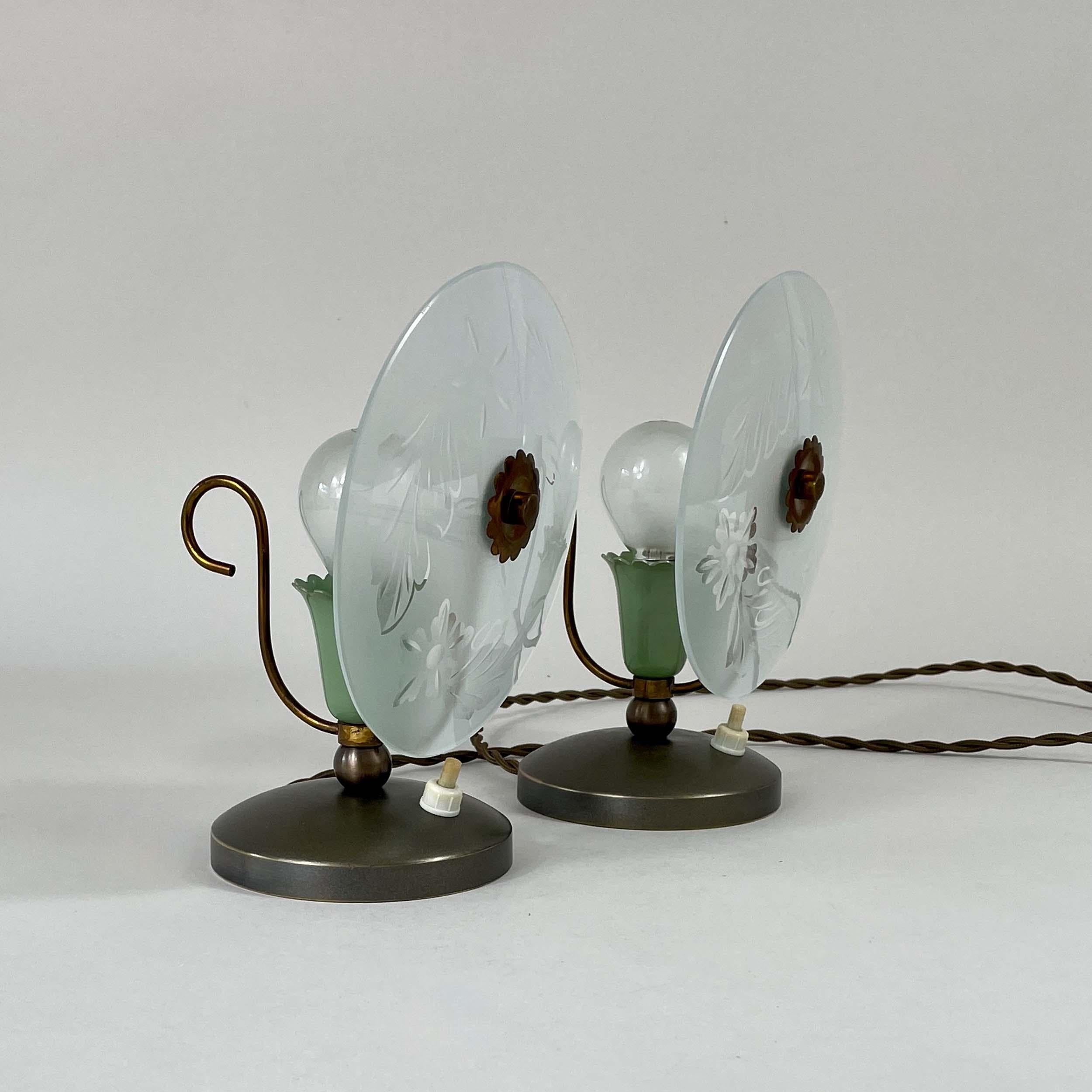 Mid-20th Century Mid-Century Etched Glass Table Lamps, Italy 1950s For Sale