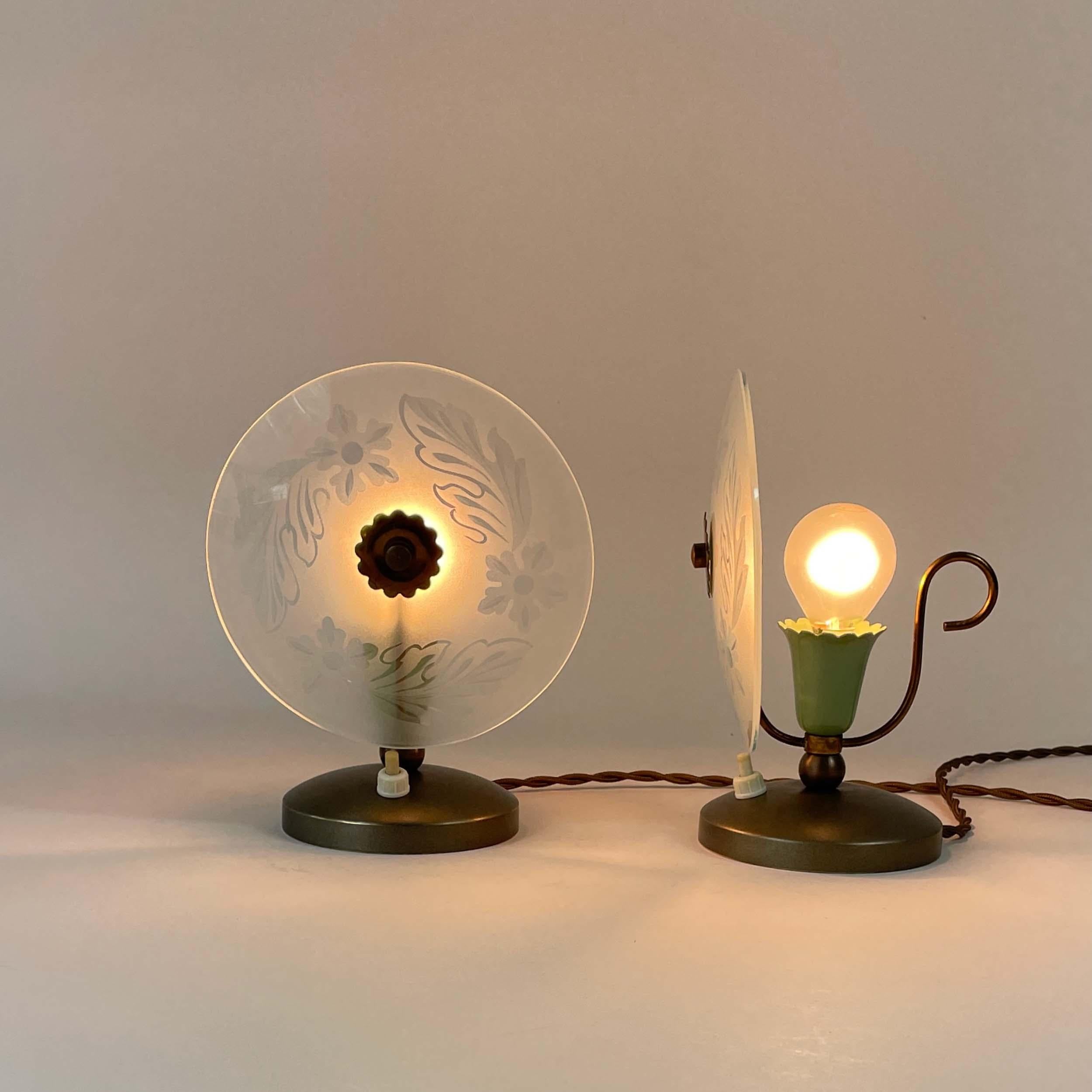 Mid-Century Etched Glass Table Lamps, Italy 1950s For Sale 2