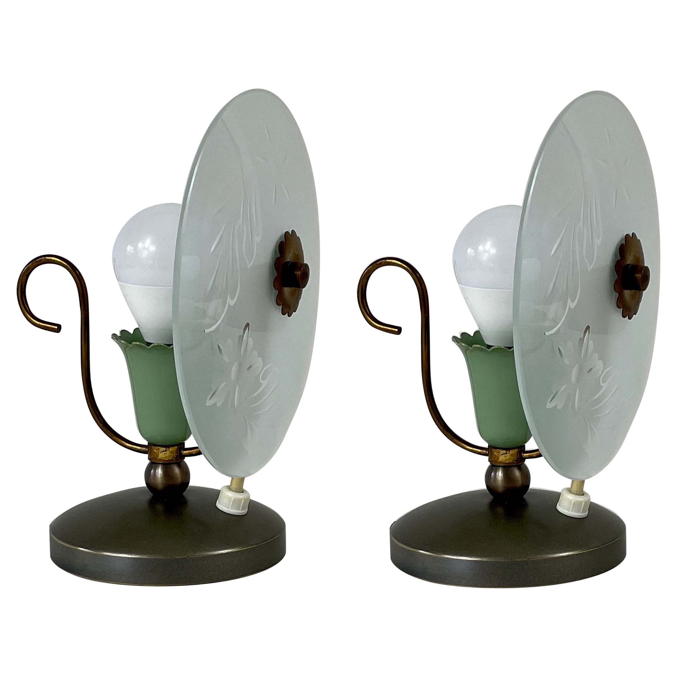 Mid-Century Etched Glass Table Lamps, Italy 1950s For Sale