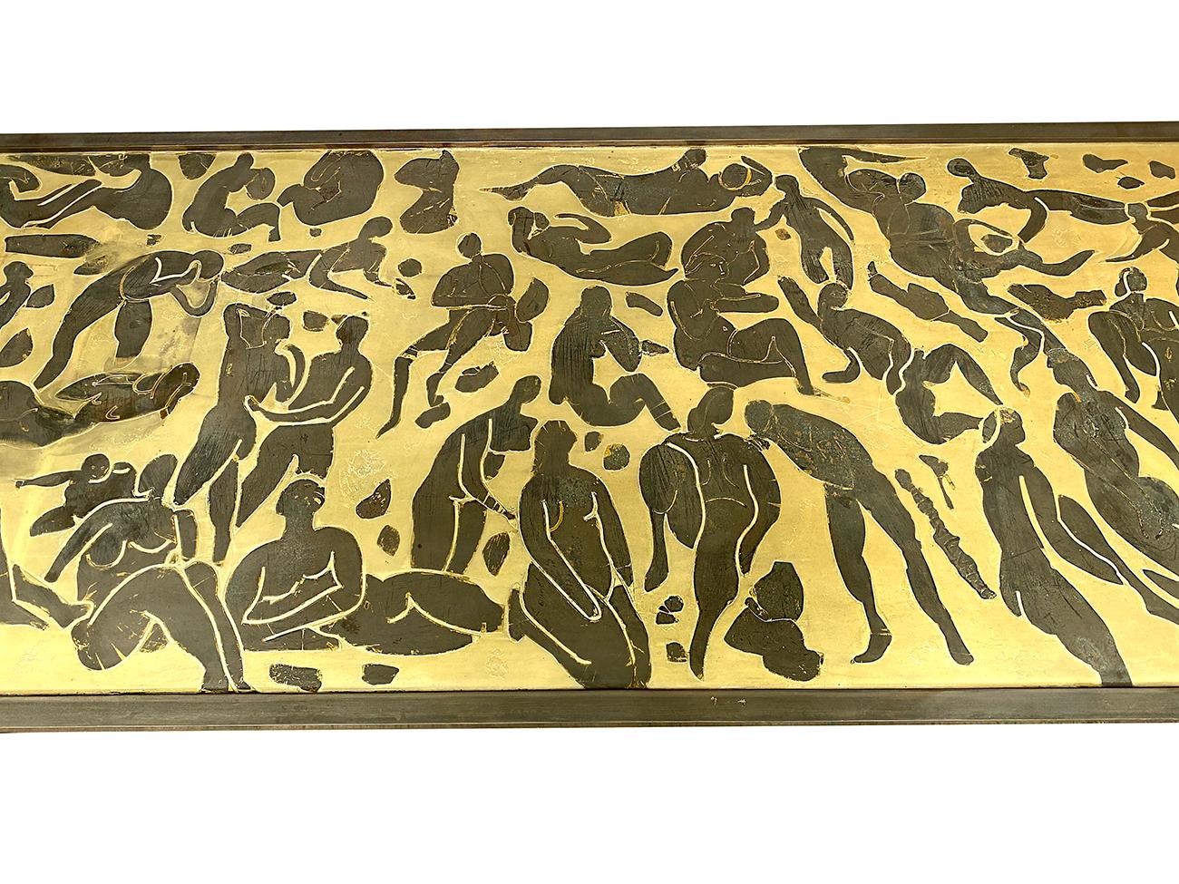 Couchtisch aus patinierter Bronze von Laverne  (Radiert) im Angebot